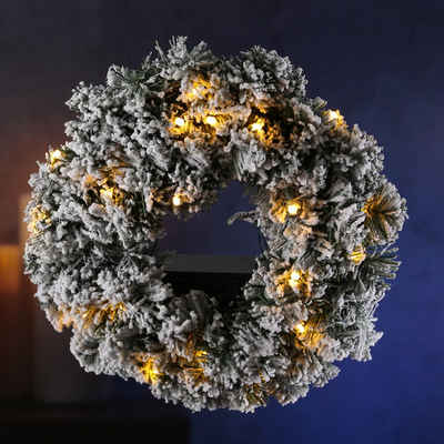 MARELIDA Dekokranz LED Tannenkranz Türkranz Weihnachtskranz beschneit beleuchtet D: 35cm