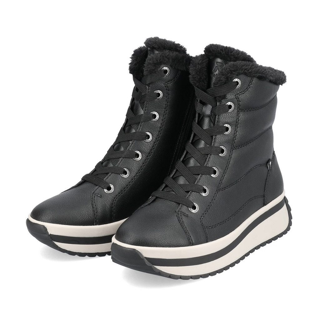 Rieker W0963-01 (Schnürstiefel mit Innenfutter, Glattleder) schwarz Damen Winterstiefel