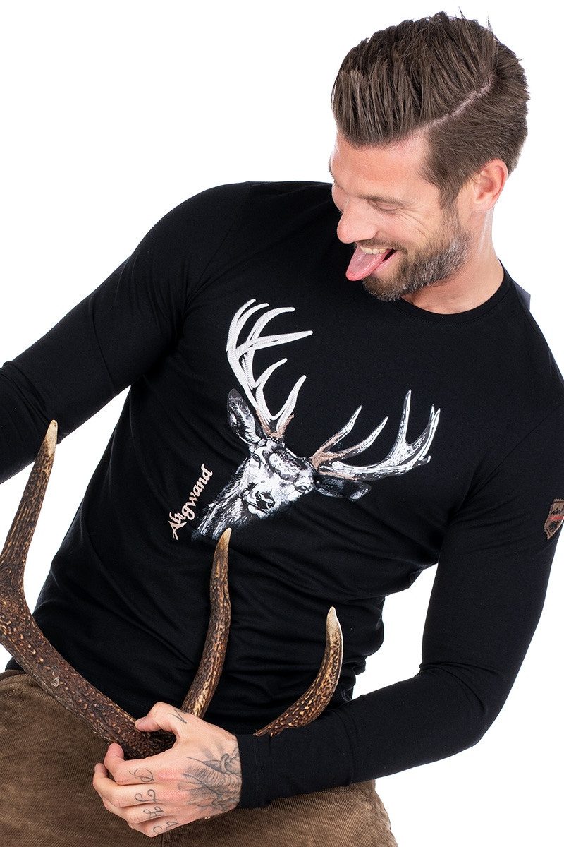 Trachtenshirt Longsleeve Herren - AHORNALM - schwarz