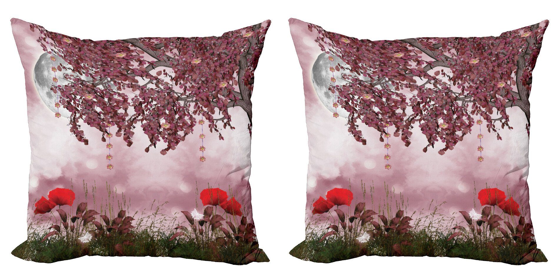Kissenbezüge Modern Accent Doppelseitiger Digitaldruck, Abakuhaus (2 Stück), Baum Traumgarten mit Mohnblumen