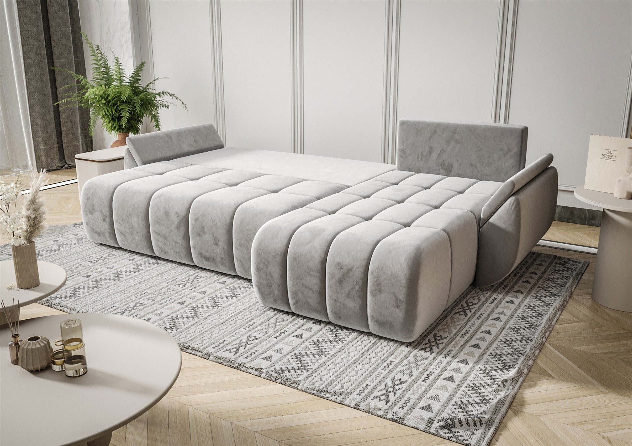 Fun Möbel Ecksofa Schlafsofa Sofa Louise in Stoff Monolith, Ottomane Links oder Rechts, Rundumbezug und ausziehbare Liegefläche