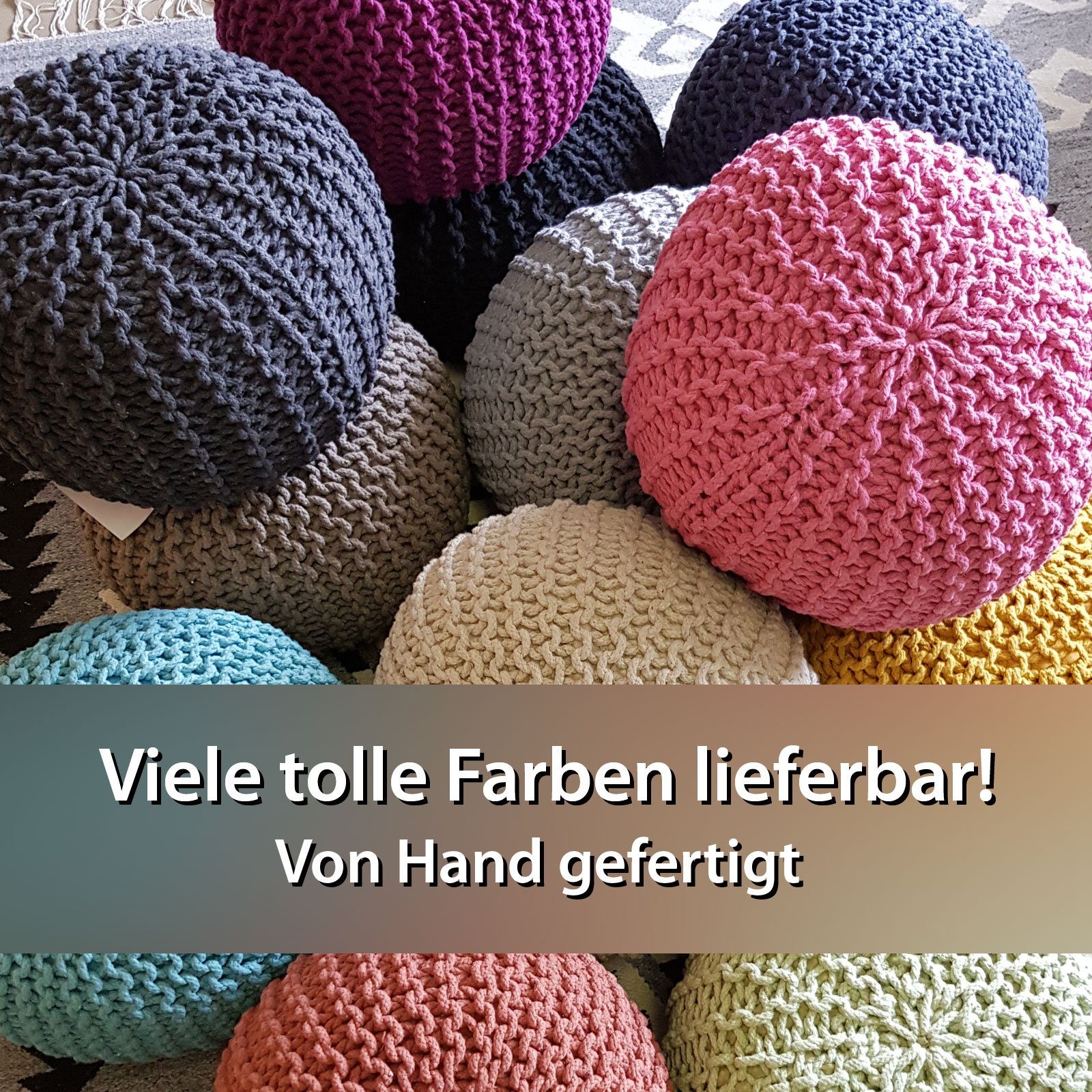 Casamia Pouf Ø Pouf Strickhocker 55 Bodenkissen nachhaltig cm Sitzpouf o. 45 beige