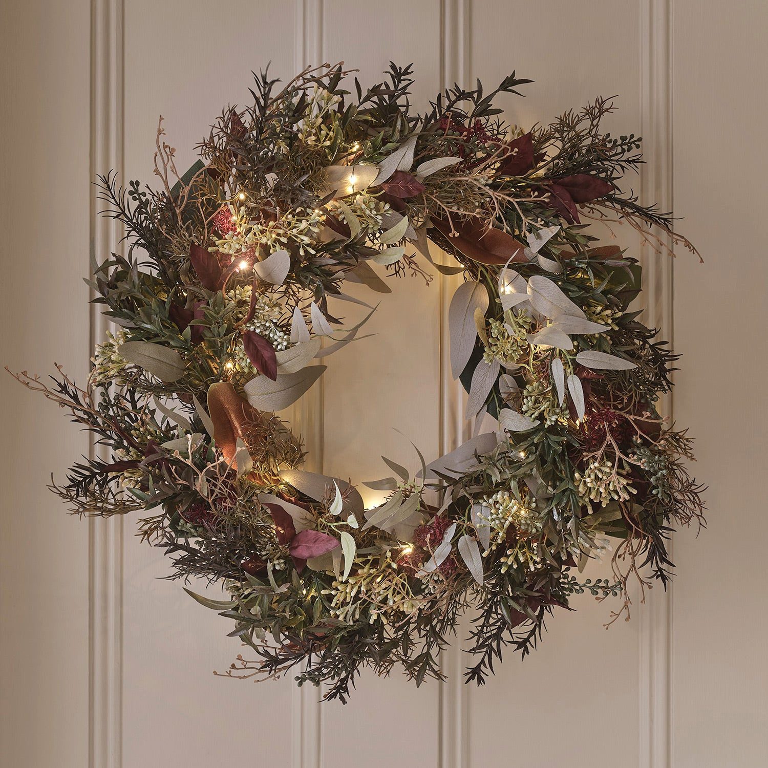 Lights4fun Adventskranz 60cm Herbst- und Winterkranz mit Beleuchtung