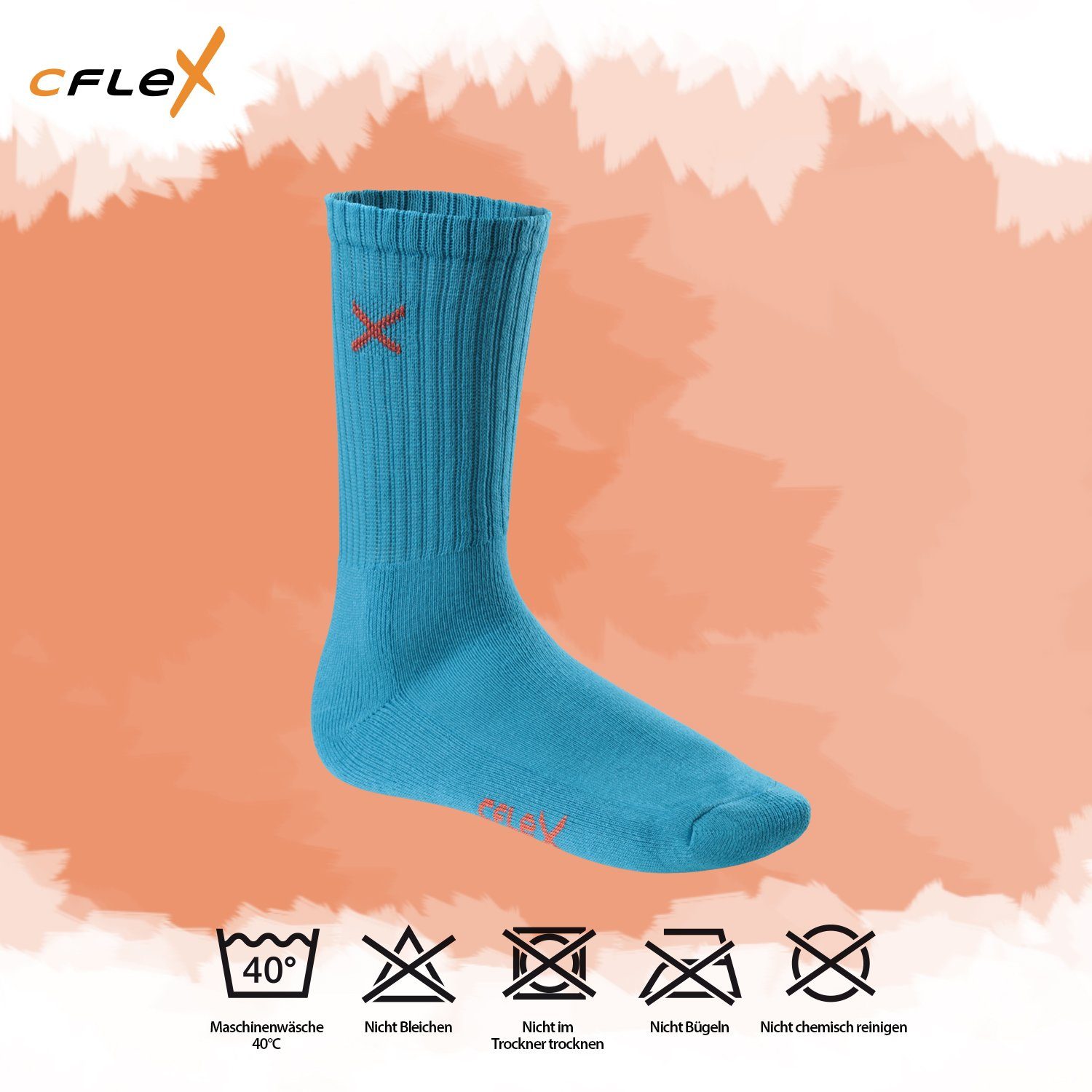 CFLEX Socks (6 Mix & Damen Herren mit für Crew Lifestyle Frotteesohle Blue Coral Sportsocken Paar)