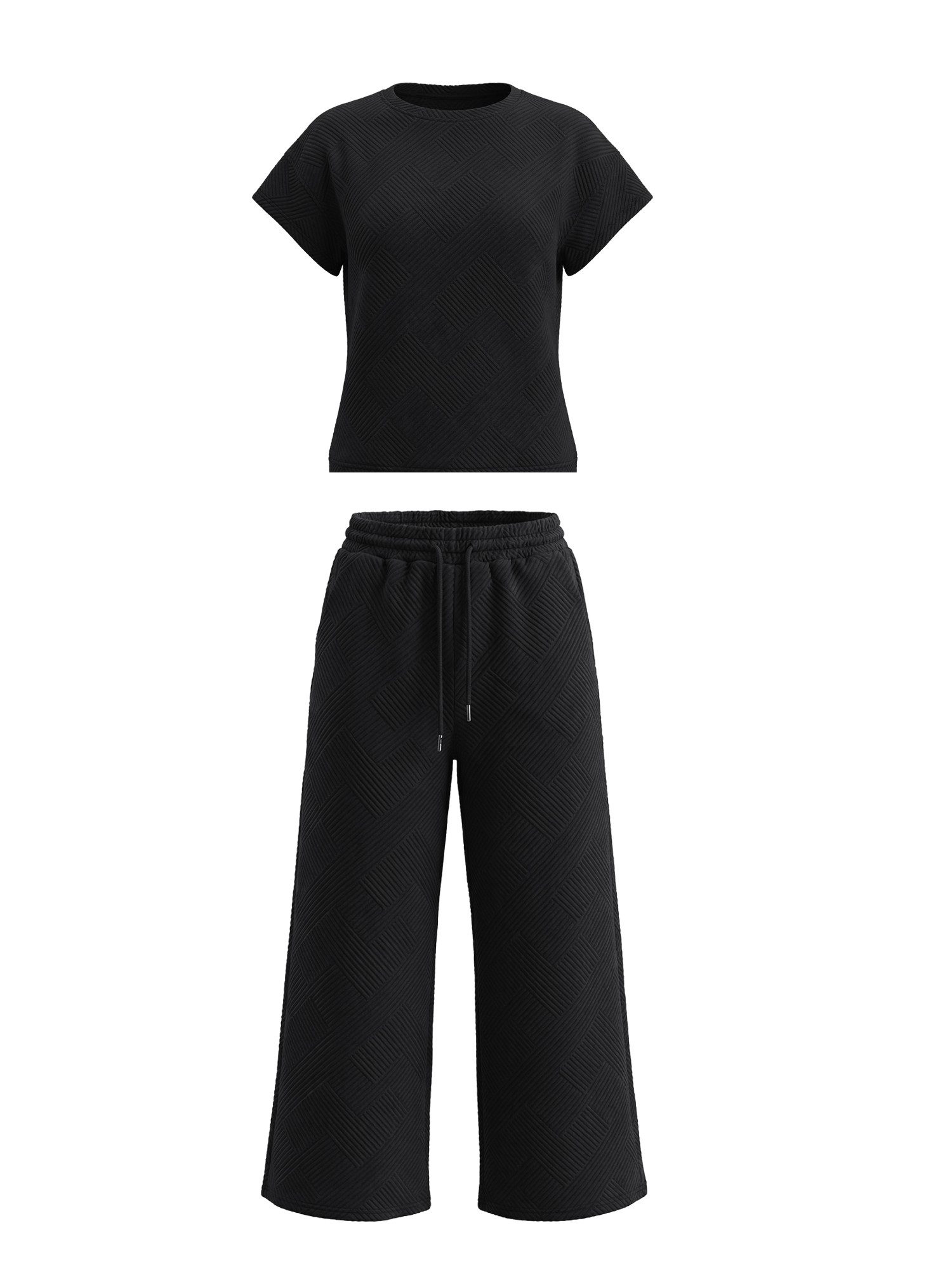Imily Bela Hausanzug Damen Loungewear-Sets (Set, 1 tlg., Kurzarmtops + Cropped-Hosen mit weitem Bein) einfarbig