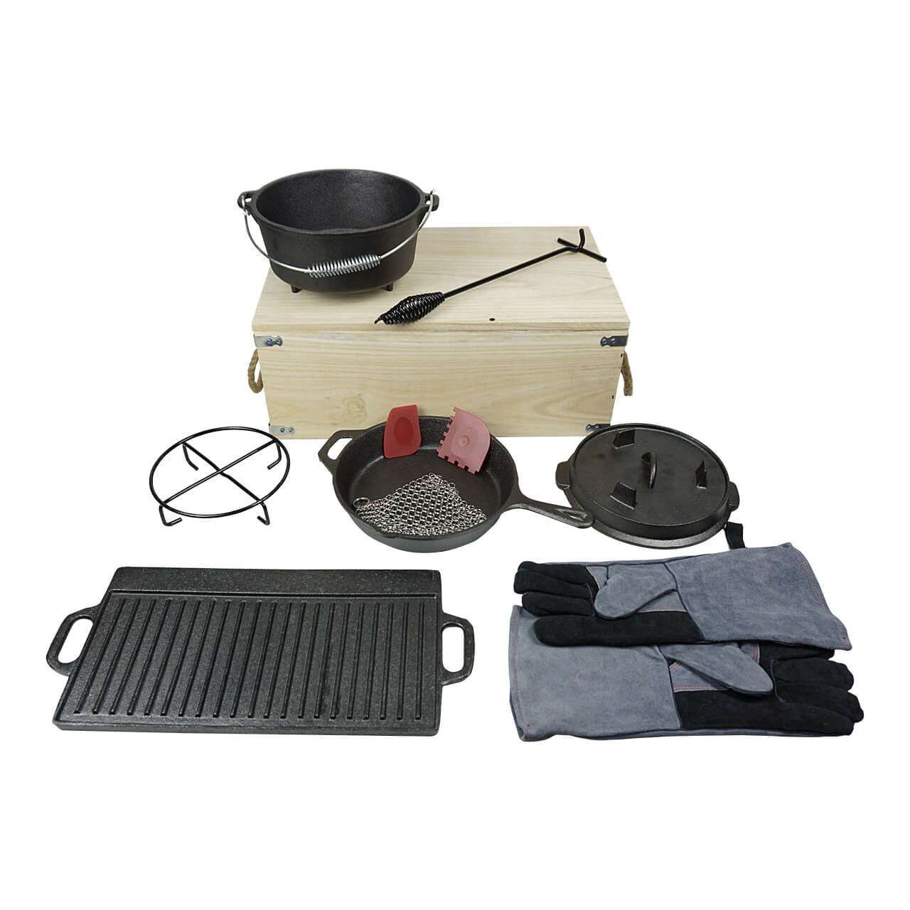 BlueCraft Schmortopf, Premium Dutch Oven Set aus Gusseisen