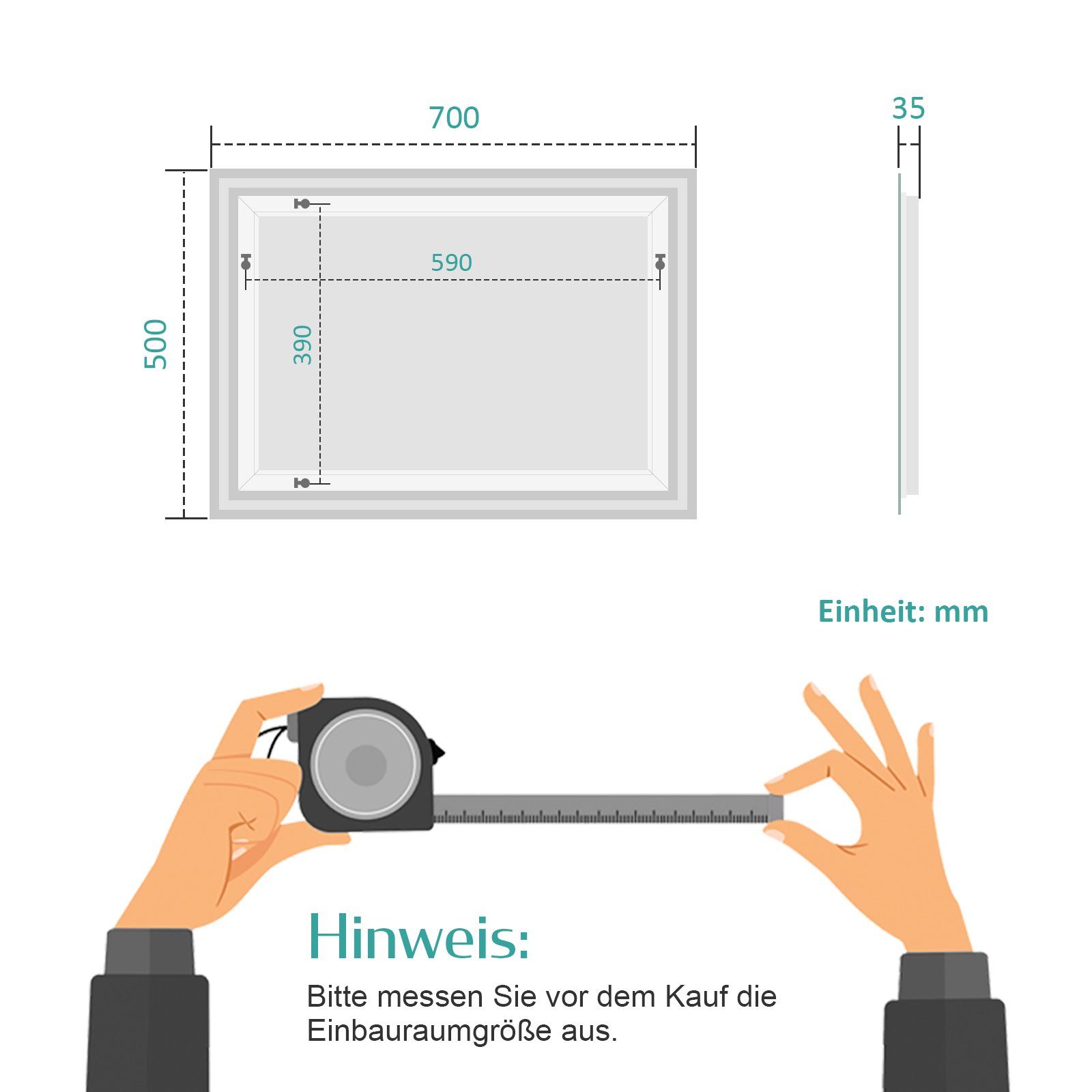 EMKE Badspiegel LED Badspiegel Beschlagfreiheit, Bewegungssensor 3 Beleuchtung Dimmbarem Touch-Schalter des Lichts mit Wandspiegel, Farben mit und