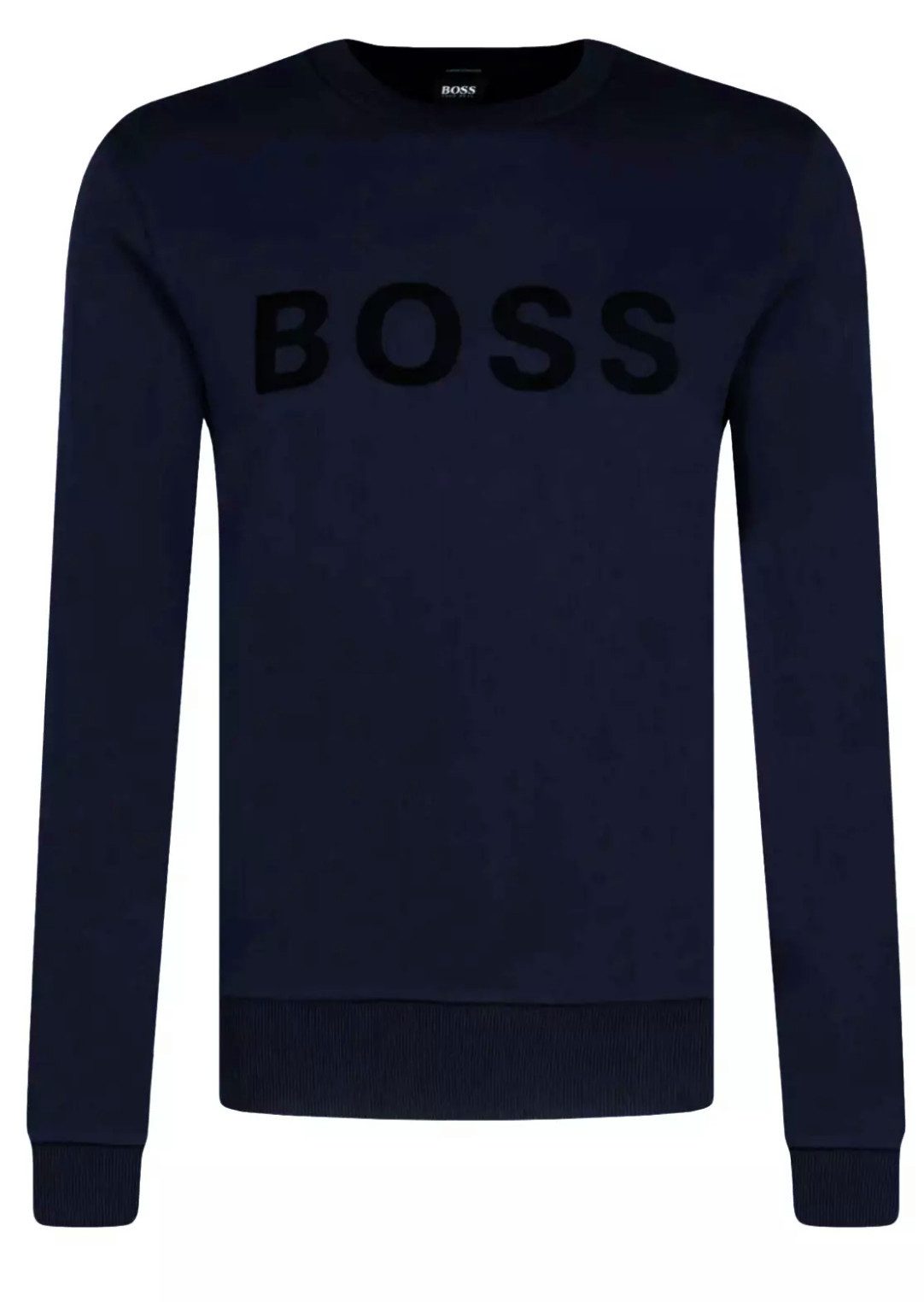 BOSS Sweatshirt Stadler 50 Sweater Logo-Flock-Print, Gerippte Bündchen und ein gerippter Saum