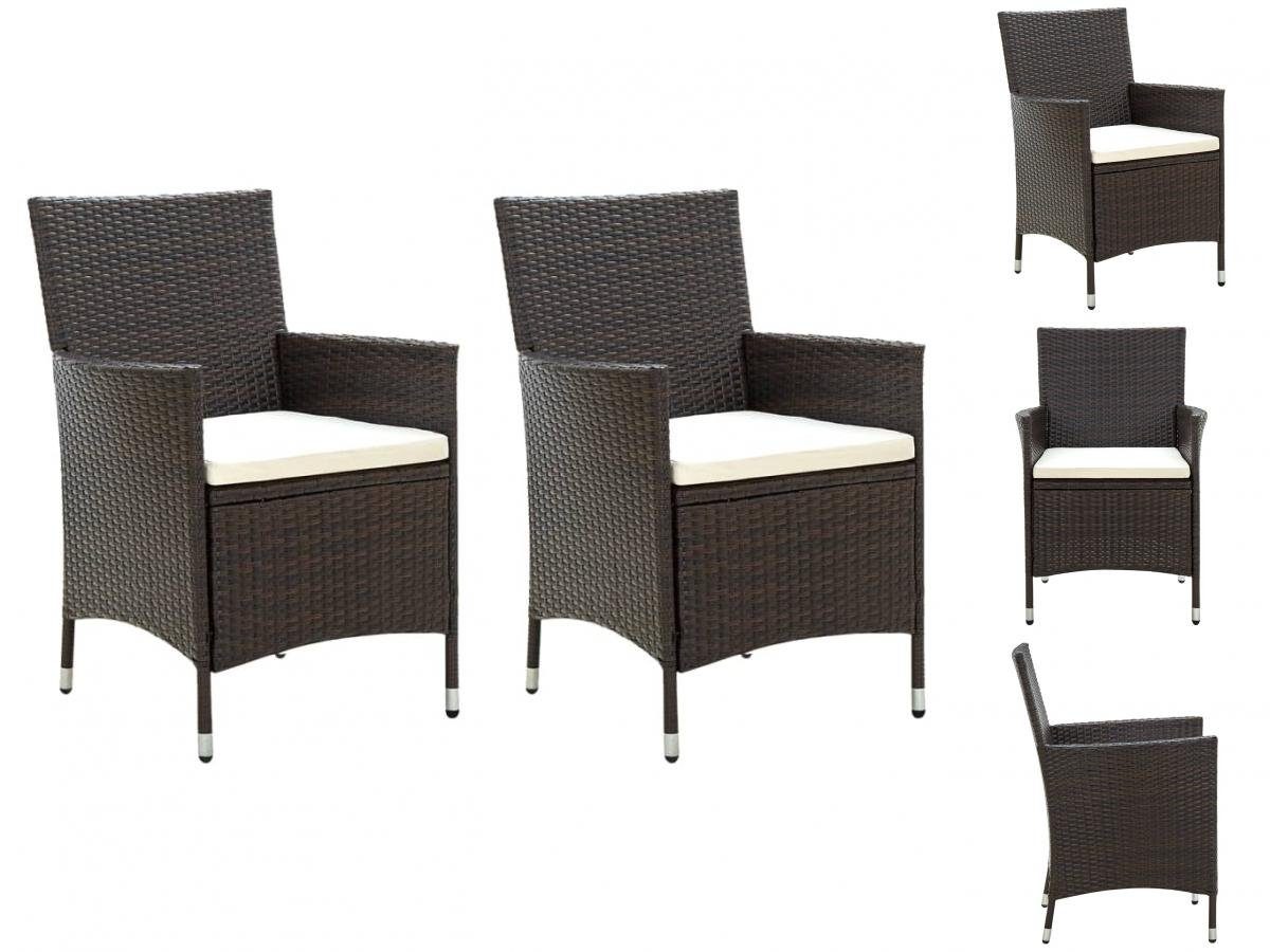 vidaXL Gartenstuhl Gartenstühle mit Sitzpolster 2 Stk Poly Rattan Braun | Stühle
