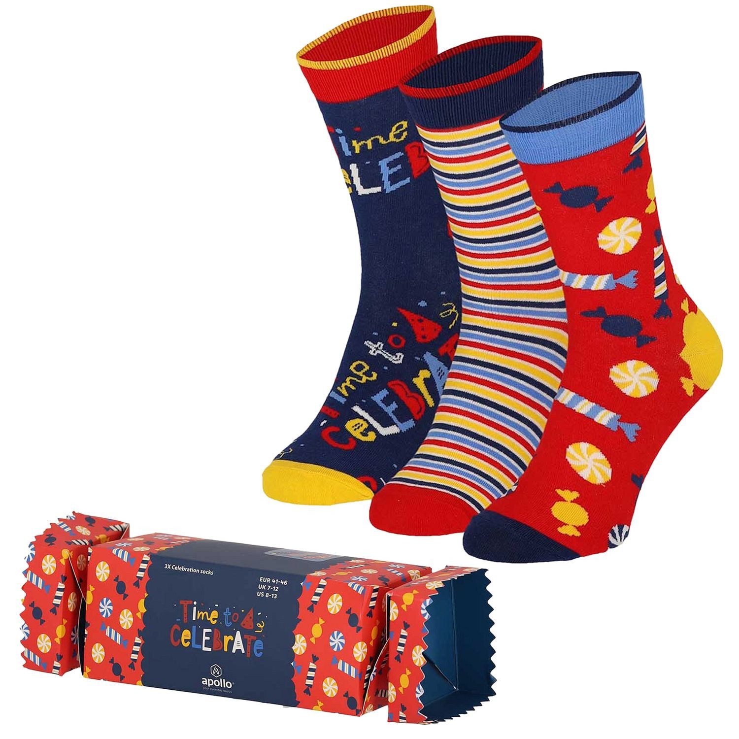 Apollo Socken Party Socken (3-Paar) HAPPY BIRTHDAY SOCKEN in Geschenkverpackung (3 Paar)