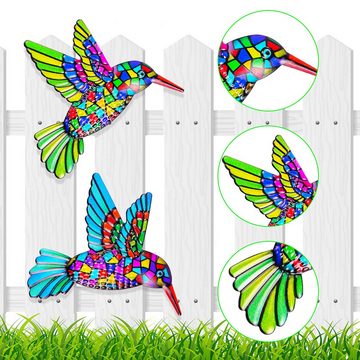 HYTIREBY Dekoobjekt Wanddekoration 3D Kolibri,Outdoor Garten Metall Wandkunst (4 St), Metall Vogel Wanddekoration hängende Kolibri Zum Aufhängen