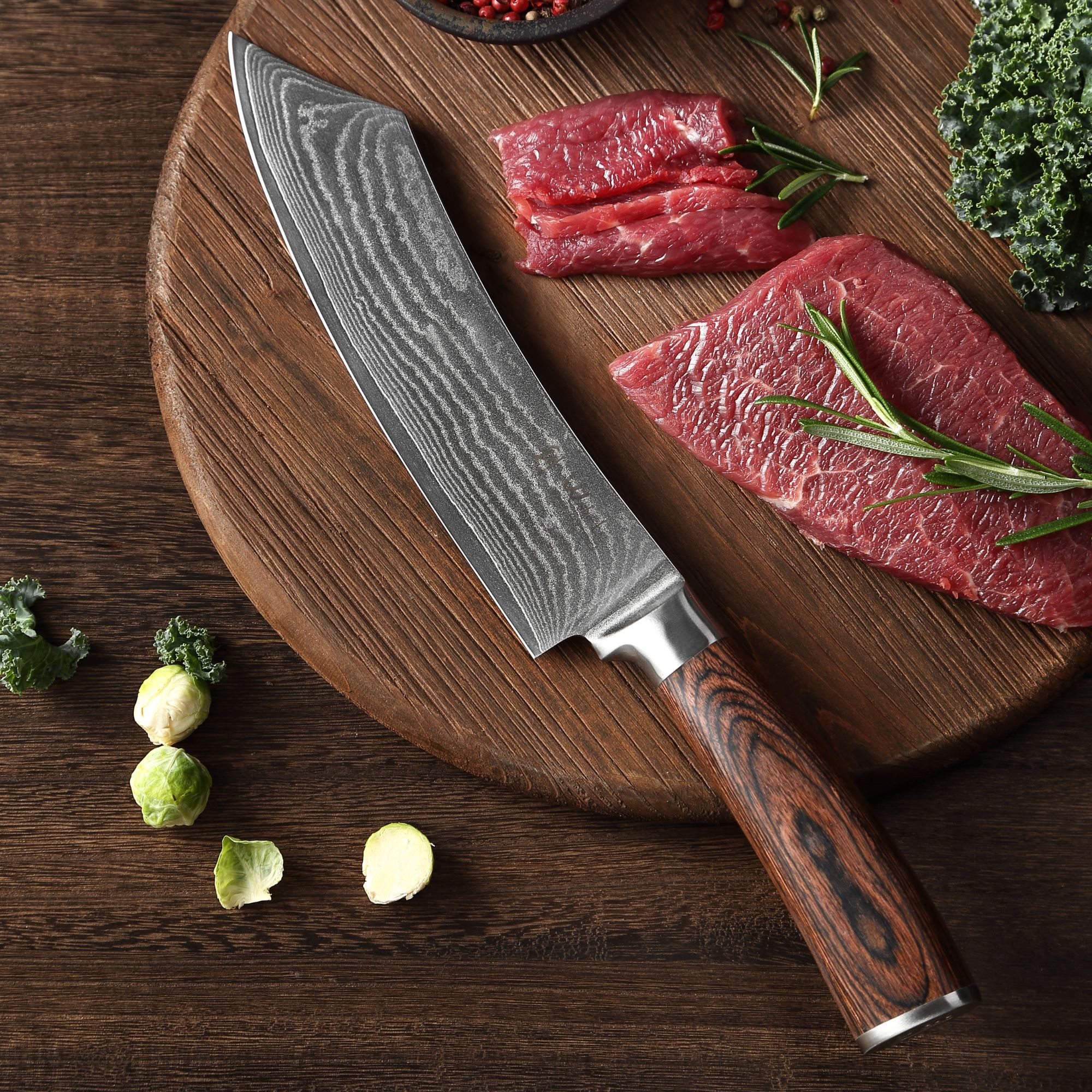 Wakoli Damastmesser Edib BBQ- & Blockmesser Kochmesser 20cm Klinge Pakkaholzgriff, Küchenmesser aus 67 Lagen Damaststahl mit VG10 Kern inkl. Geschenkbox – Bild 2 von 5