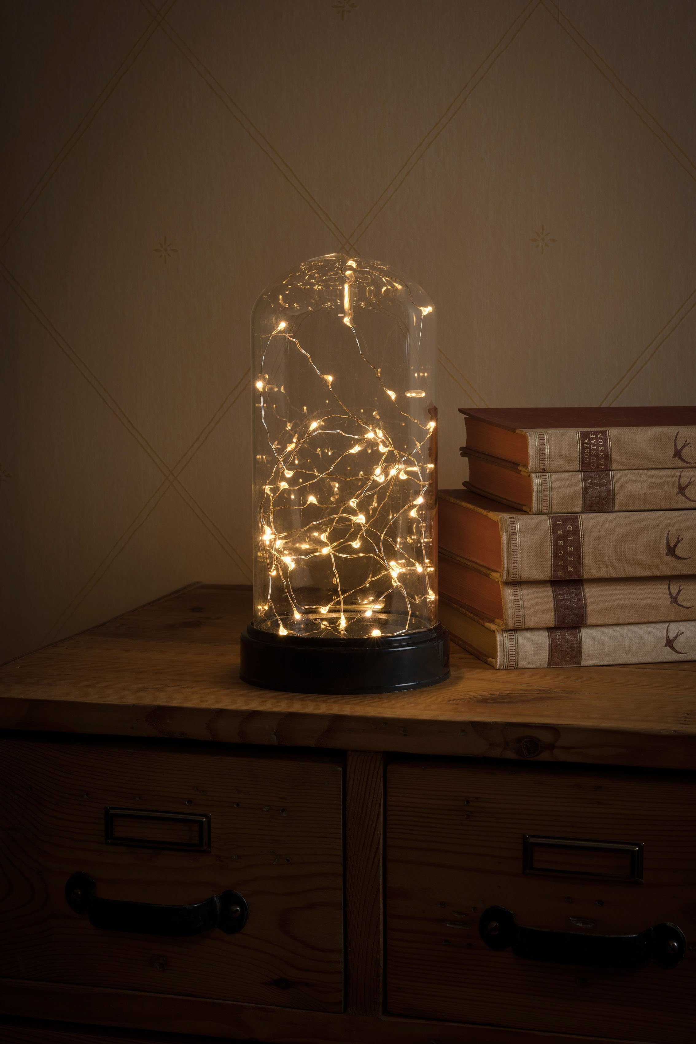 KONSTSMIDE LED Dekolicht Weihnachtsdeko, LED fest integriert, LED Dekoglaskuppel mit silberfb. Draht, 50 bernsteinfarbene Dioden | Leuchtfiguren