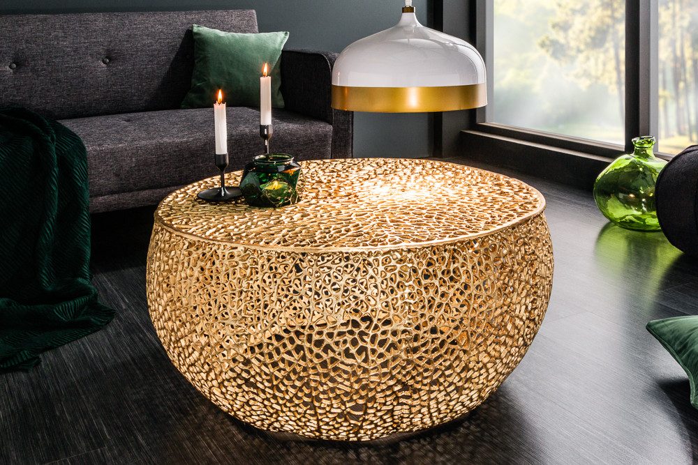 riess-ambiente Couchtisch LEAF 80cm gold - Metall, handmade, individuelles Blatt-Design (Einzelartikel, 1-St), montierter Beistelltisch mit filigranem Muster - ideal für Wohnzimmer