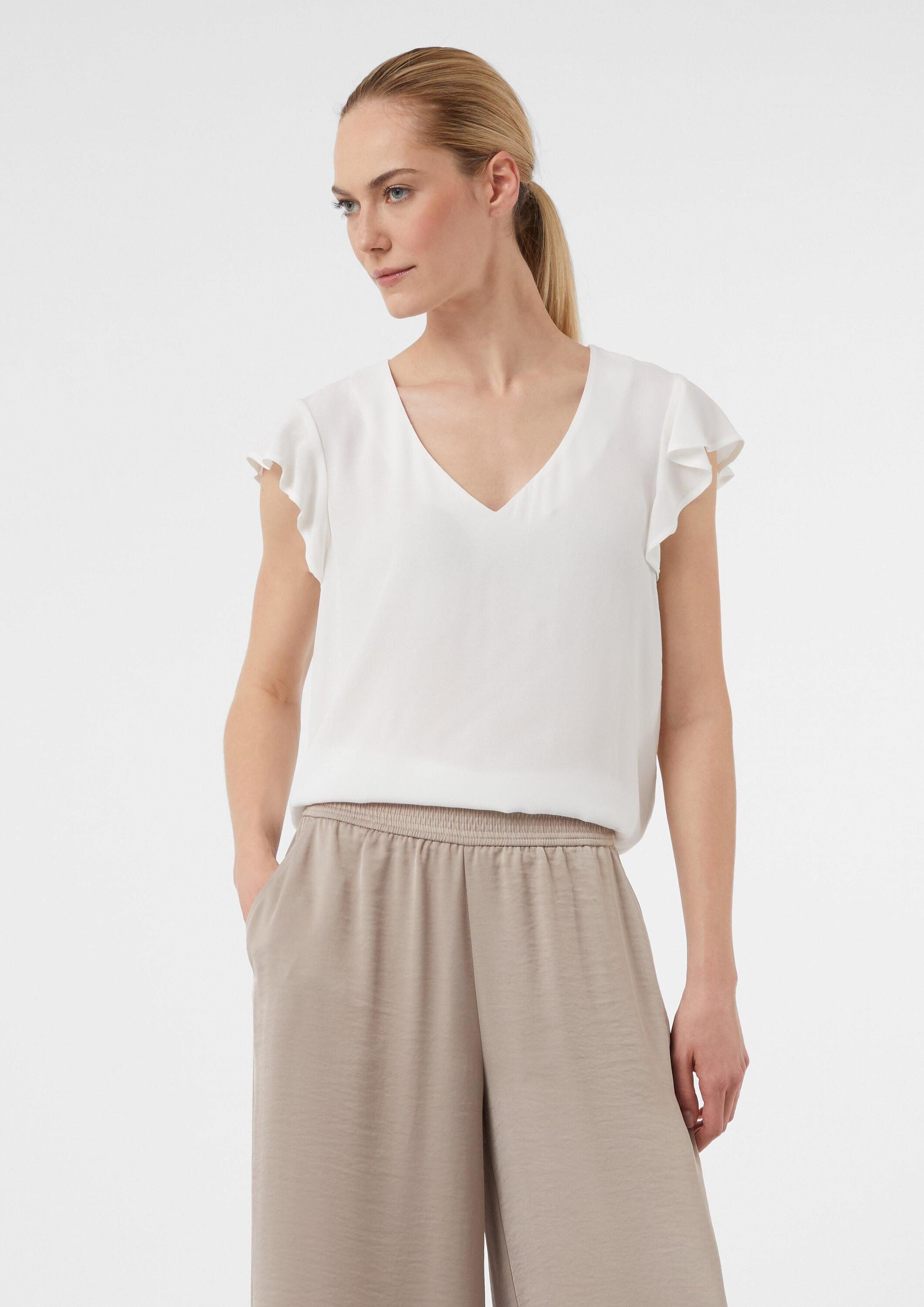 comma Kurzarmbluse Bluse Semitransparente Viskosebluse mit Volantärmeln