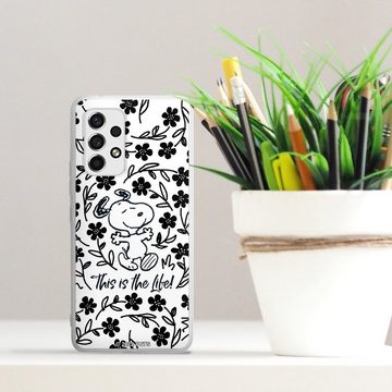 DeinDesign Handyhülle Peanuts Blumen Snoopy Snoopy Black and White This Is The Life, Samsung Galaxy A53 5G Silikon Hülle Bumper Case Handy Schutzhülle