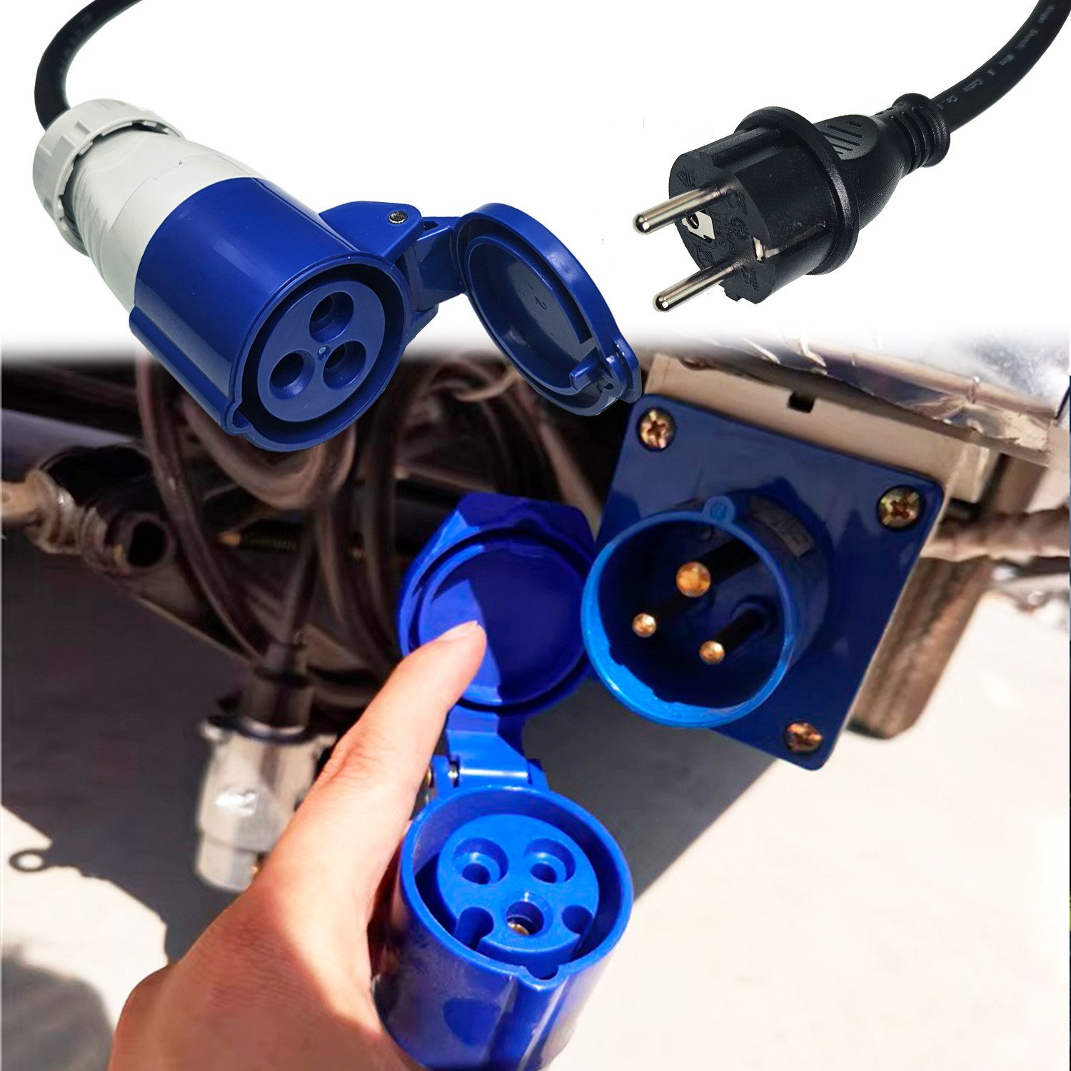 feletec CEE Adapter Schuko Stecker auf CEE Kupplung, 35cm Camping Kabel, IP44 CEE-Adapterkabel