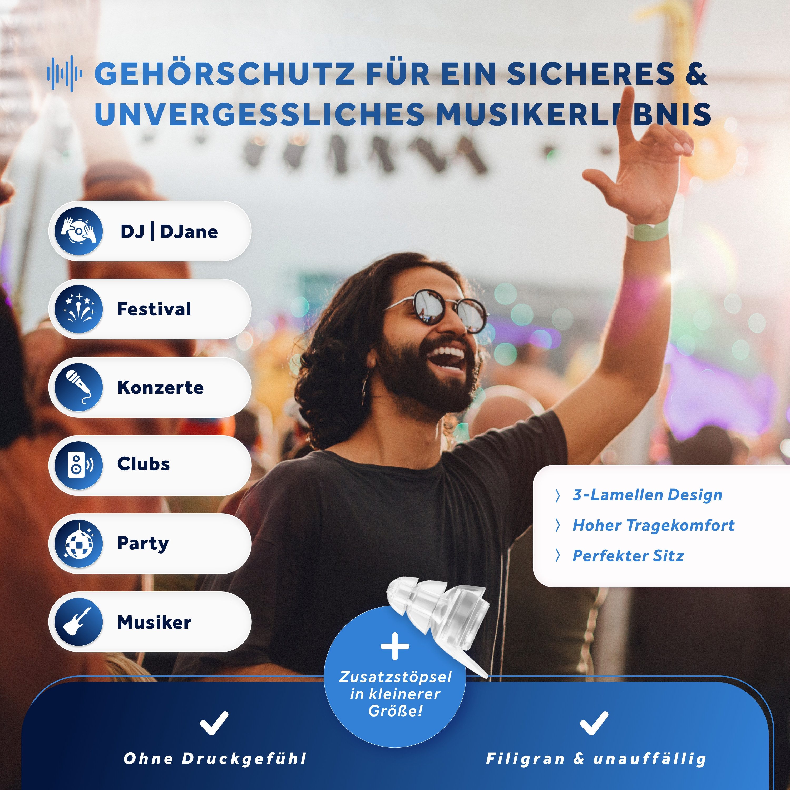 Schallwerk Gehörschutzstöpsel SCHALLWERK ® Music+ Gehörschutz Ohrstöpsel dämpft Lärm