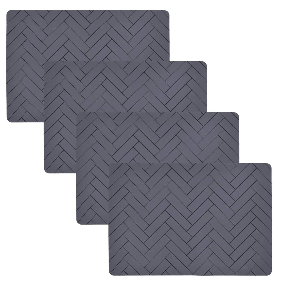 Södahl Platzset Tiles, 4er Tischset abwischbar, Platzdecken aus Silikon, Skandi, dunkelgrau