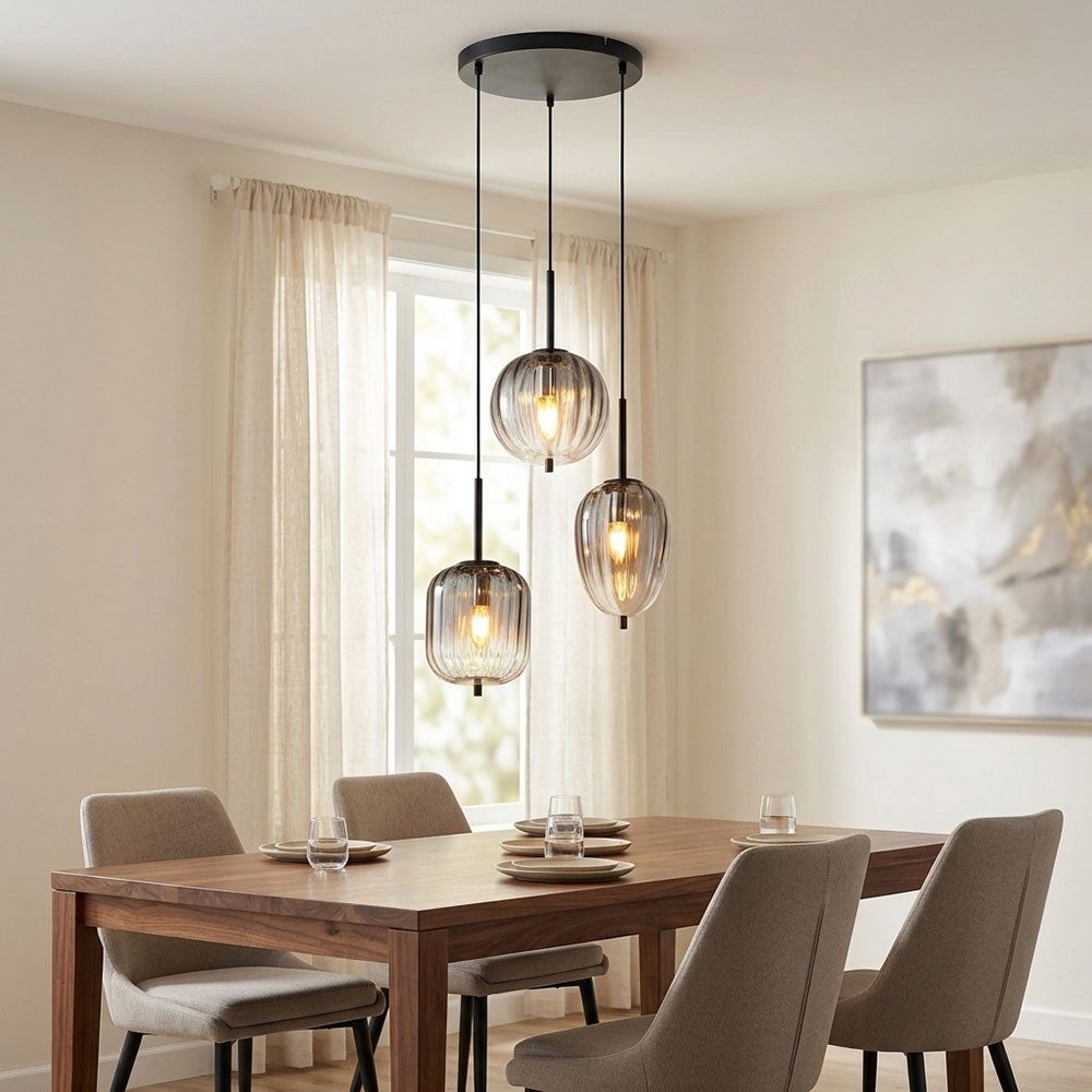 GLOBO LIGHTING Pendelleuchte, Leuchtmittel nicht inklusive, Hängeleuchte Esstischlampe Pendellampe Rauchglas Wohnzimmerlampe 120cm