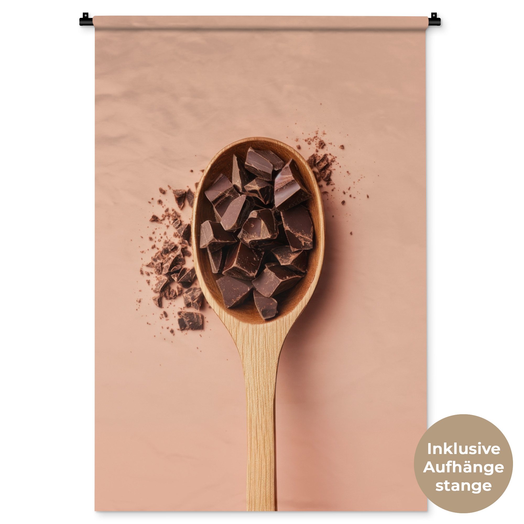 MuchoWow Wandteppich Schokolade - Holz - Löffel, Rechteckig, Höhe: 3 mm, Wandtuch Wohnzimmer, Schlafzimmer, 90x135 cm