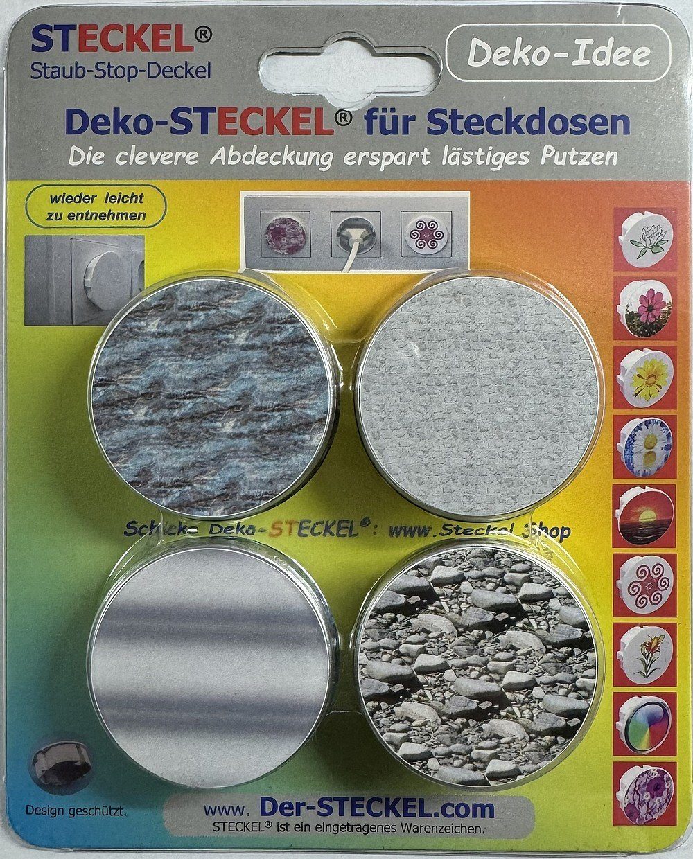 STECKEL Steckdosenblende 4x STECKEL mit Wand- und Steinmotiv silberfarben Staubschutz, DS-481