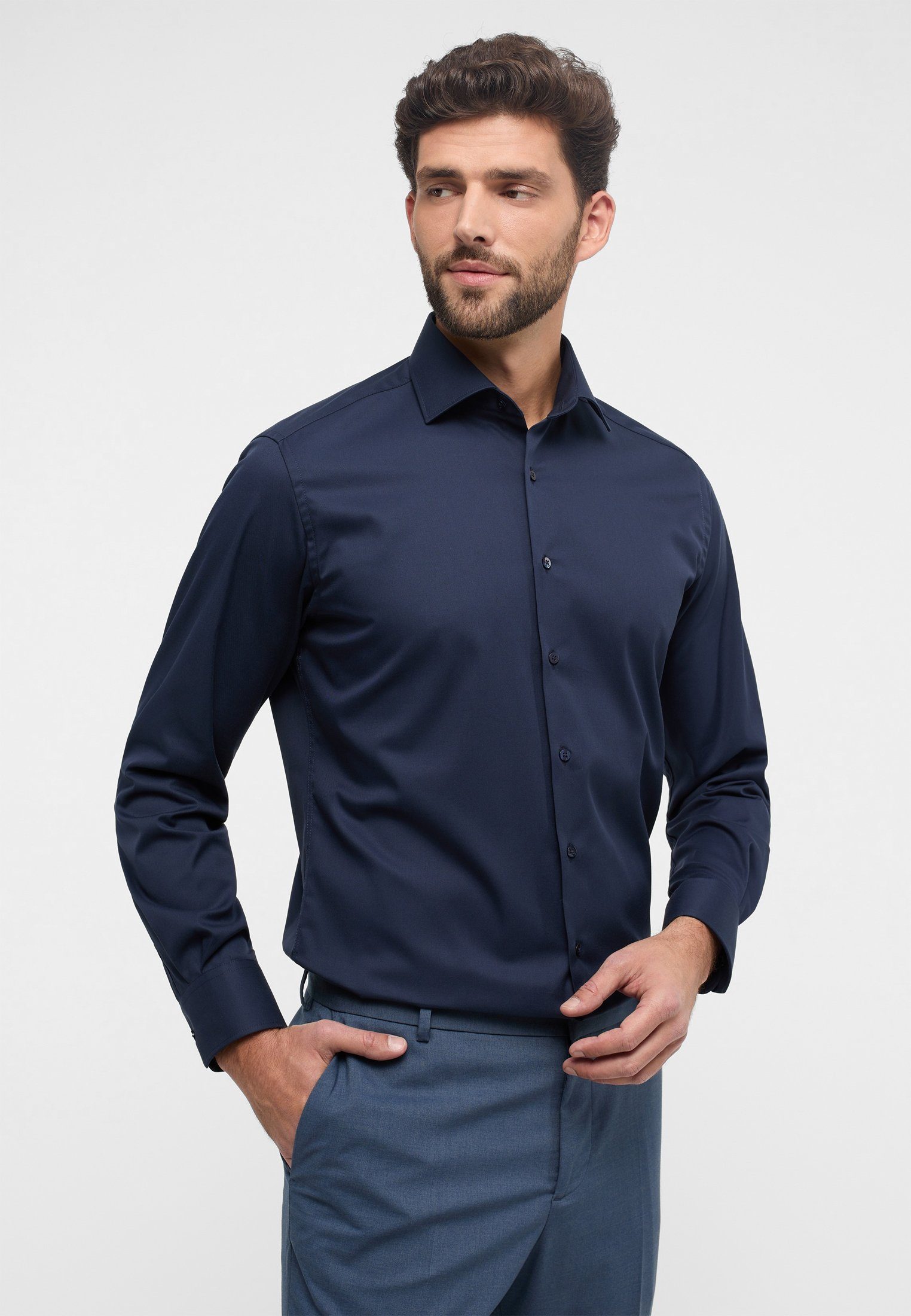 FIT MODERN Eterna navy Langarmhemd