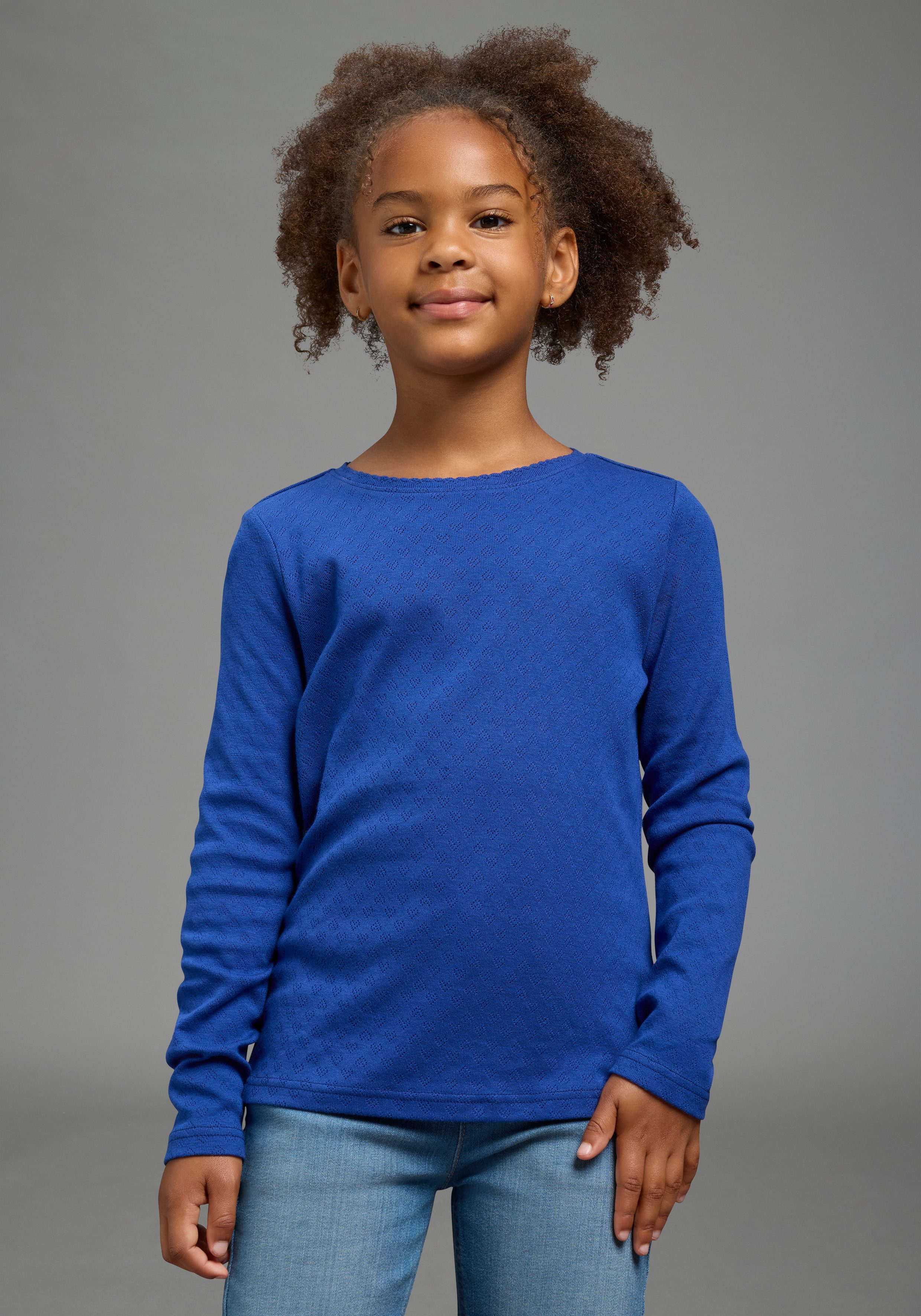 Scout Langarmshirt 3er Pack Shirt in Herz-Ajours Material - NEU von SCOUT (Packung, 3) langärmlig, hüftlange Basic-Passform, mit Ajourstrickmuster