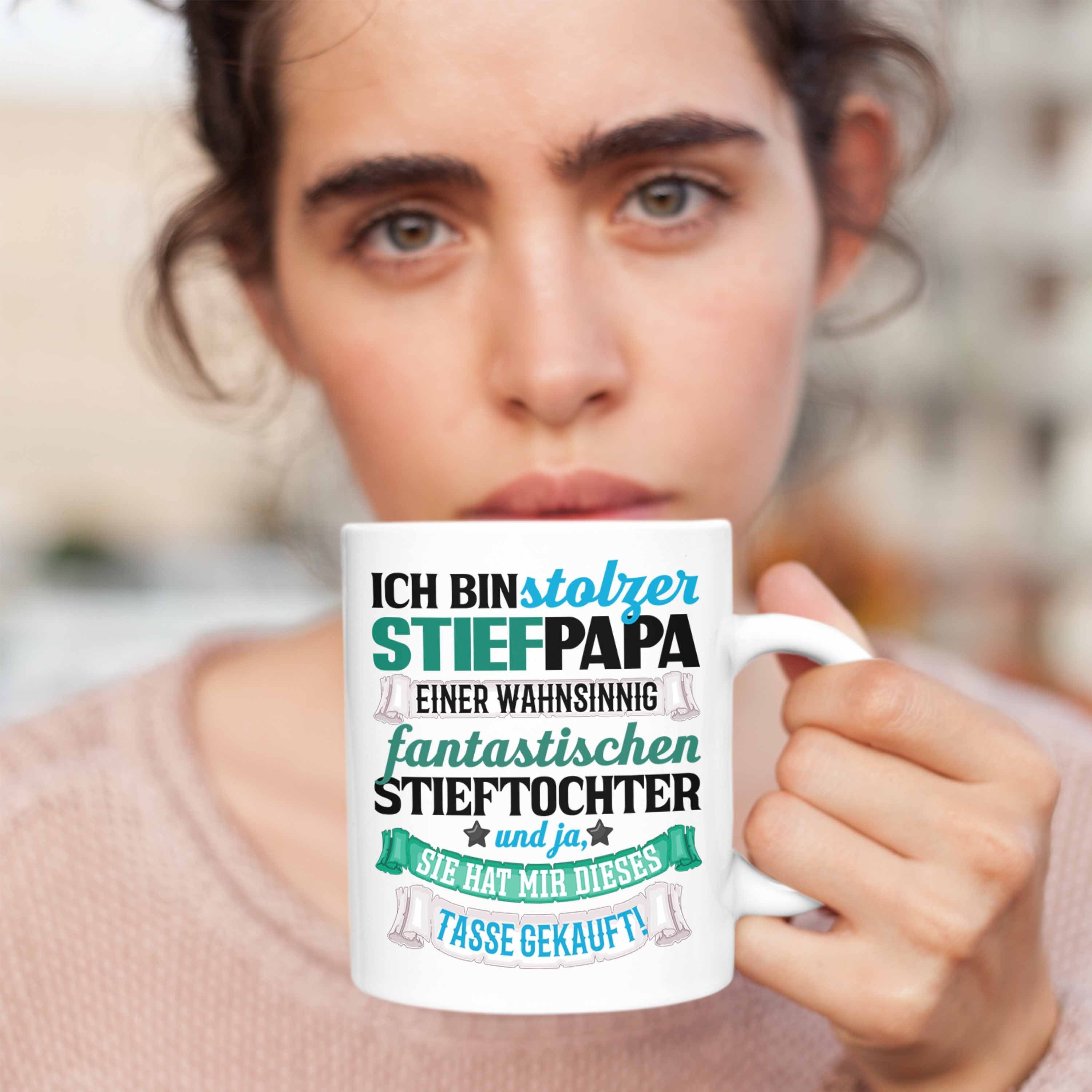 Tasse Geschenkidee Trendation für Stiefvater Stolzer Papa Bonus Geschenk Tasse Vatertag Weiss