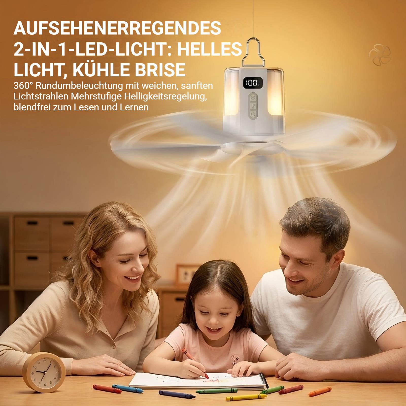 VIVIHEYDAY Deckenventilator Akku mit Beleuchtung Camping, Aufladbar Deckenventilator mit Licht, USB,Timer,Mobiler Ventilator Akku für Außenbereich, Pavillon Ter – Bild 3 von 5