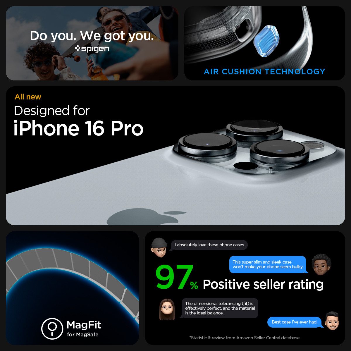 Spigen Handyhülle Hülle für iPhone 16 Pro Case Magsafe Schutzhülle Robust Handyhülle 6,3 Zoll, MagSafe, Military-Grade Fallschutz, Air Cushion Technology