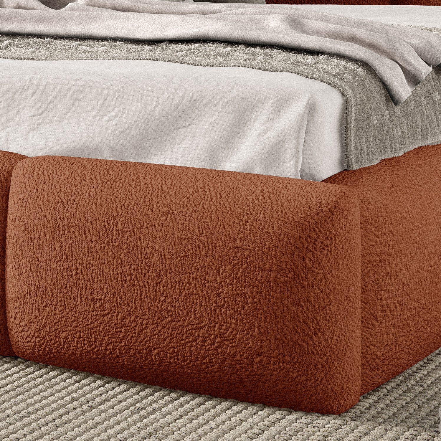 Beautysofa Polsterbett ohne Matratze BERO mit Bettkasten aus Bouclé-Stoff, Stauraumbett mit Gaslift, gepolstertes Kopfteil, Lattenrost