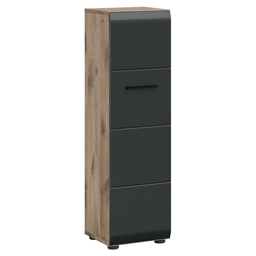 Lomadox Midischrank IGGESUND-158 30 cm Breit, Eiche mit schwarz matt, stehend/hängend montierbar