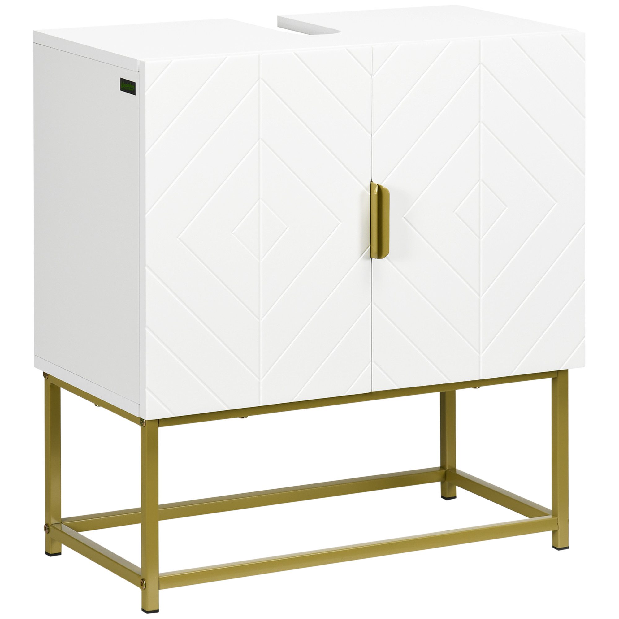 MC Star Waschbeckenunterschrank Waschbeckenunterschrank 2 Türen Holz Stahl 60x30x65cm Weiß Gold