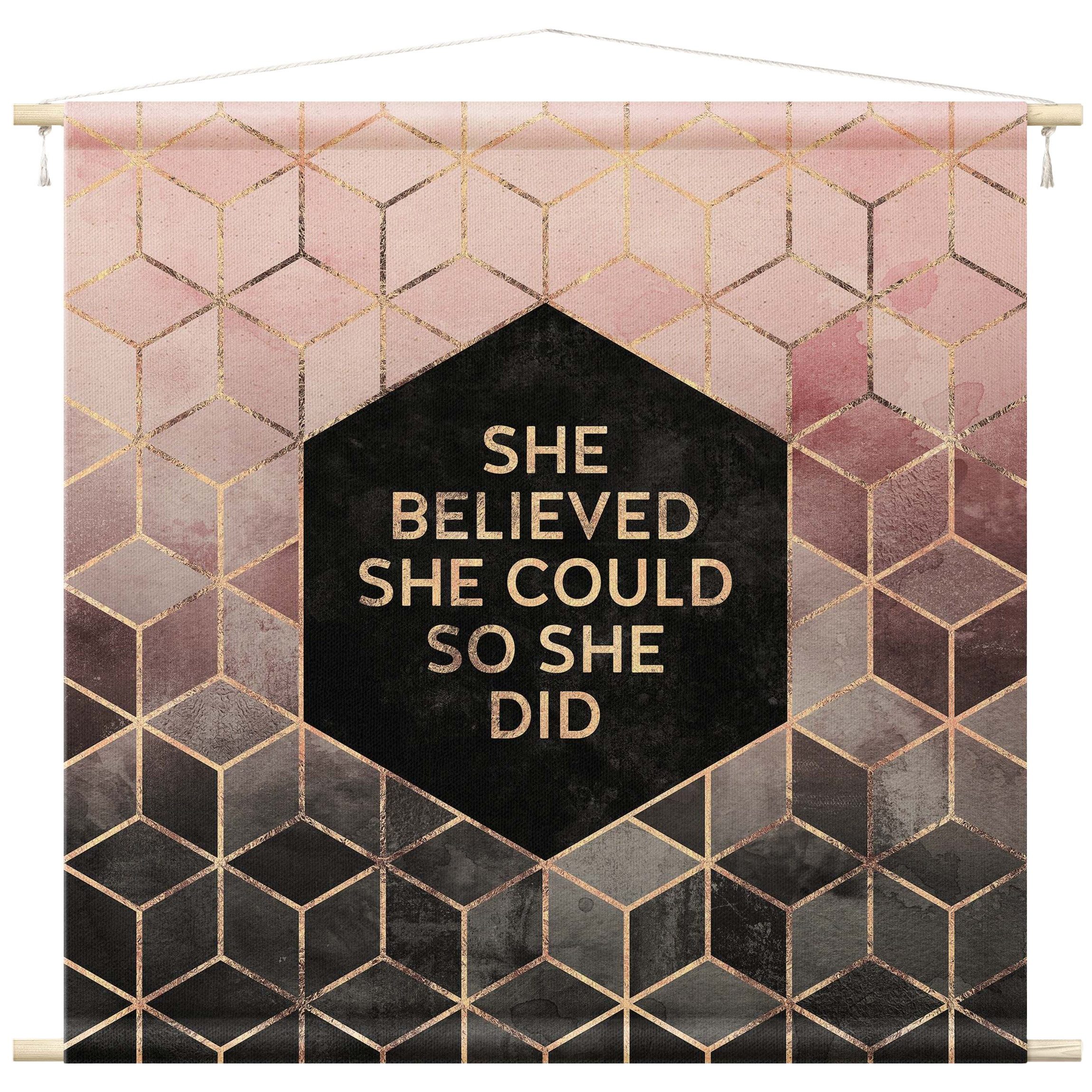 Bilderdepot24 Wandteppich modern Muster Abstrakt Aquarell Geometrisch Sprüche gold, quadratisch, Höhe: 2.6 mm, großes Wandbild aus Natur-Baumwolle Wandbehang Stoffbild Tuch Wollseil