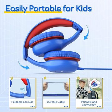 Earfun Kinder mit Kabel, 85/94dB Lautstärkenbegrenzer, Faltbare, Einstellbar Headset (Robustes Material und langlebiges Kabel für lange Lebensdauer., Stereo Sound, HD-Mikrofon, Audio-Sharing, Over Ear Kinderkopfhörer)