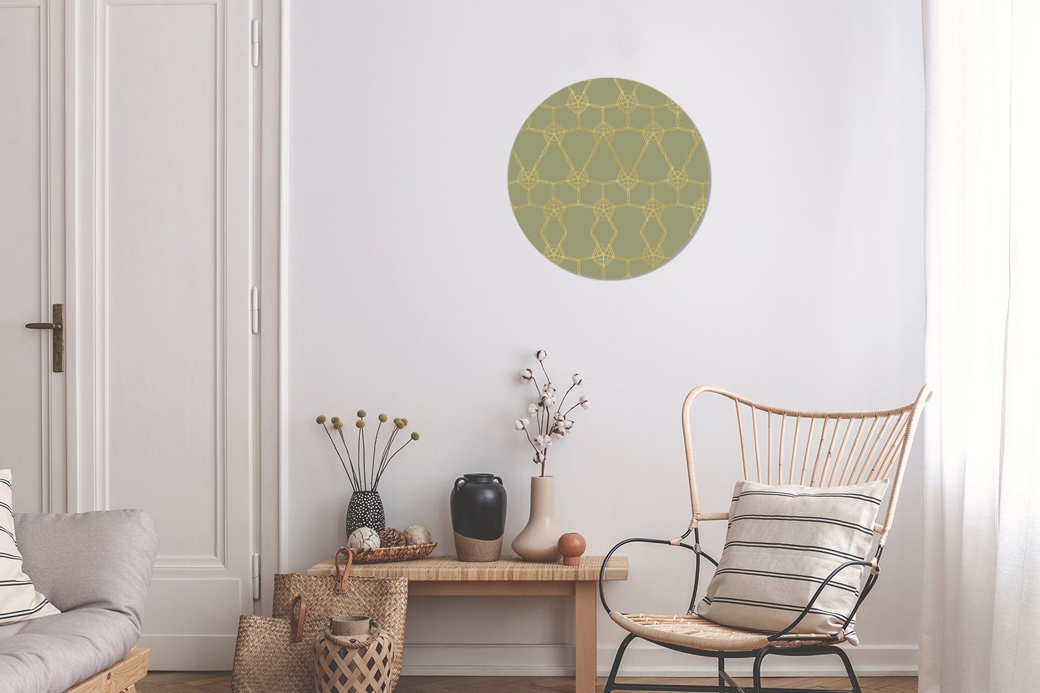 Wanddekoration Gemälde Wohnzimmer, Muster 30x30 - Forex, cm (1 Kreis Rundes Grün St), MuchoWow - Gold, - Wandbild, Luxus