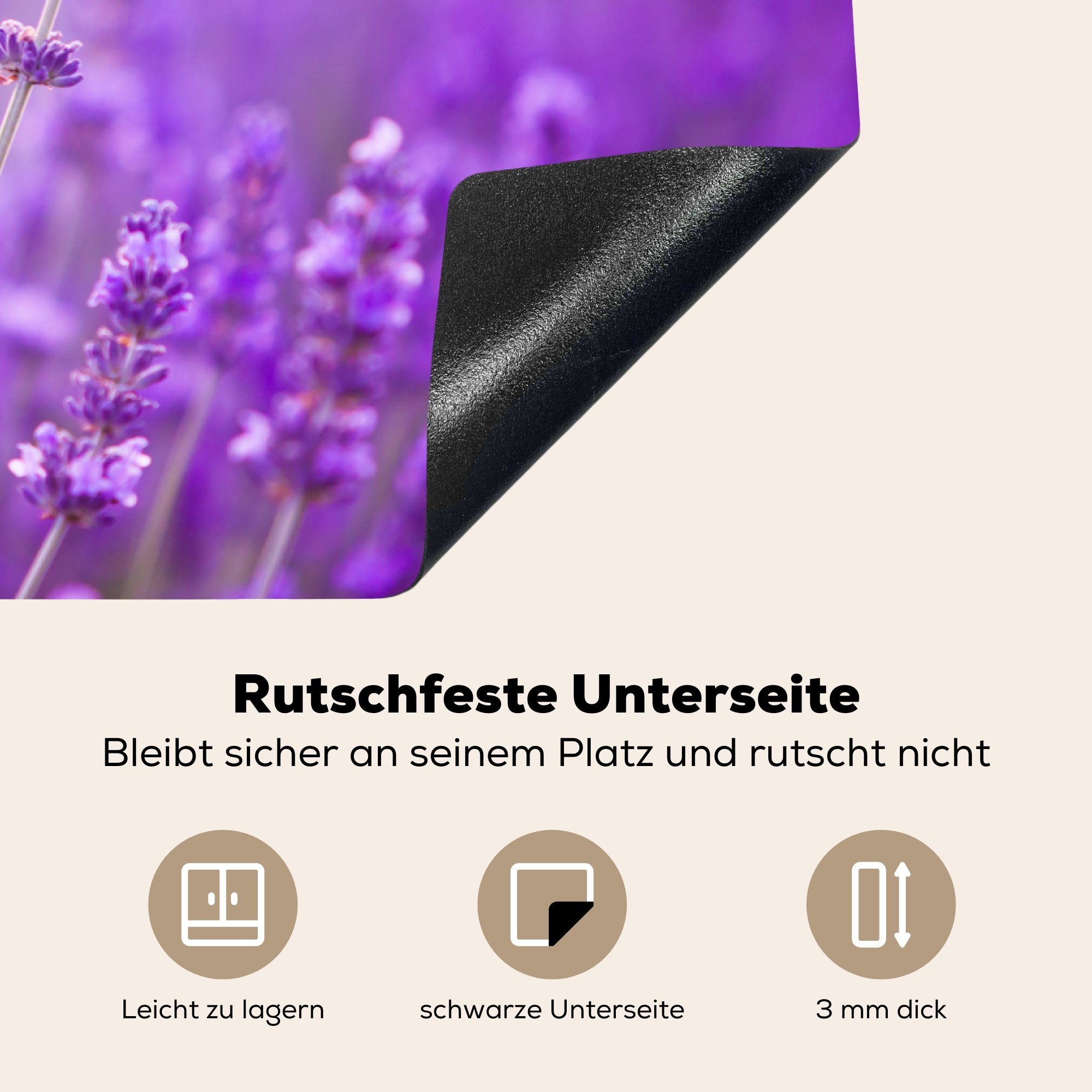 Lila, Vinyl, - tlg), Induktionskochfeld für Nahaufnahme Herdblende-/Abdeckplatte (1 die Schutz - Lavendel küche, Blumen Ceranfeldabdeckung MuchoWow 81x52 - cm,