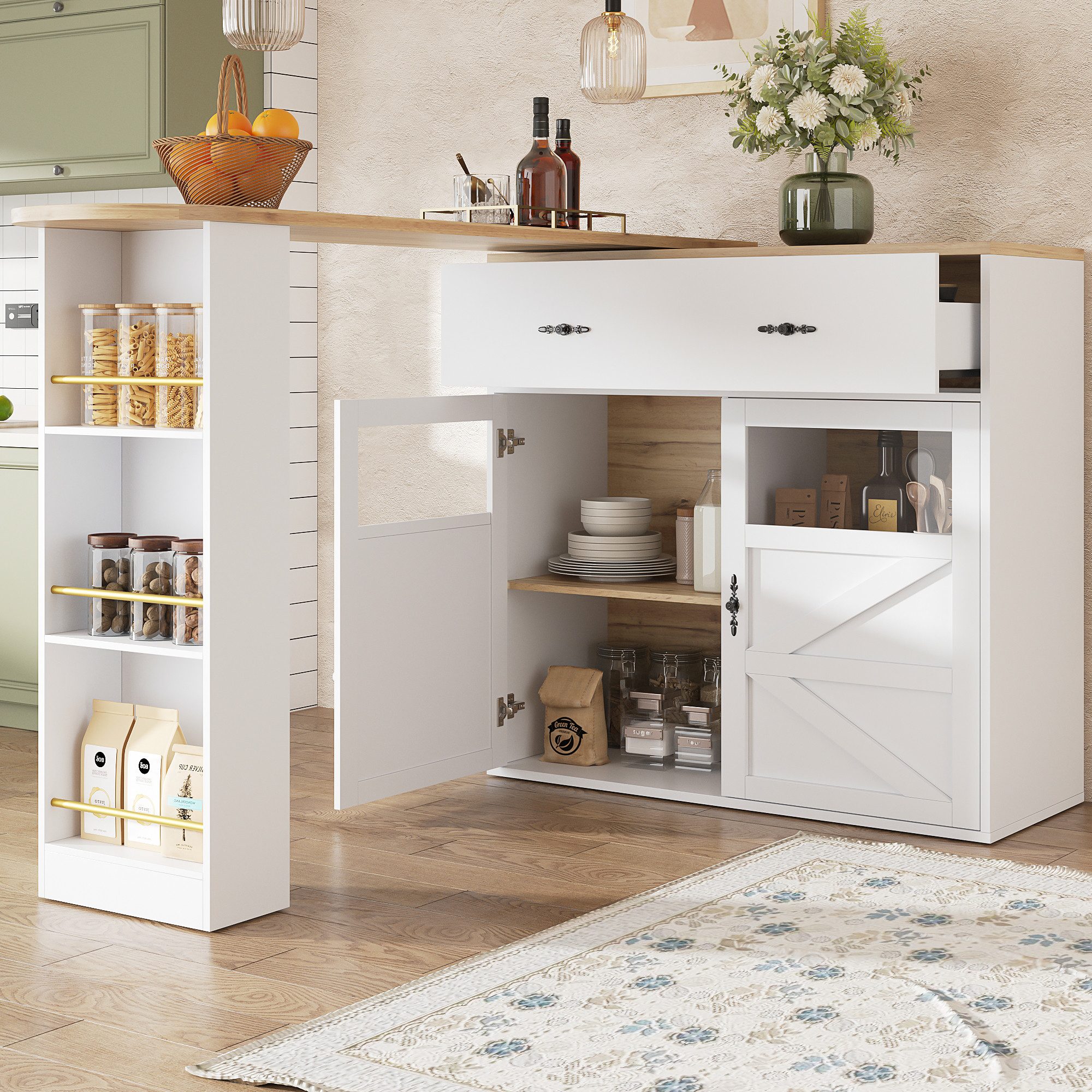 OKWISH Bartisch Ausziehbarer Kücheninsel,mit Stauraum (Ausziehbarer Bartisc günstig online kaufen