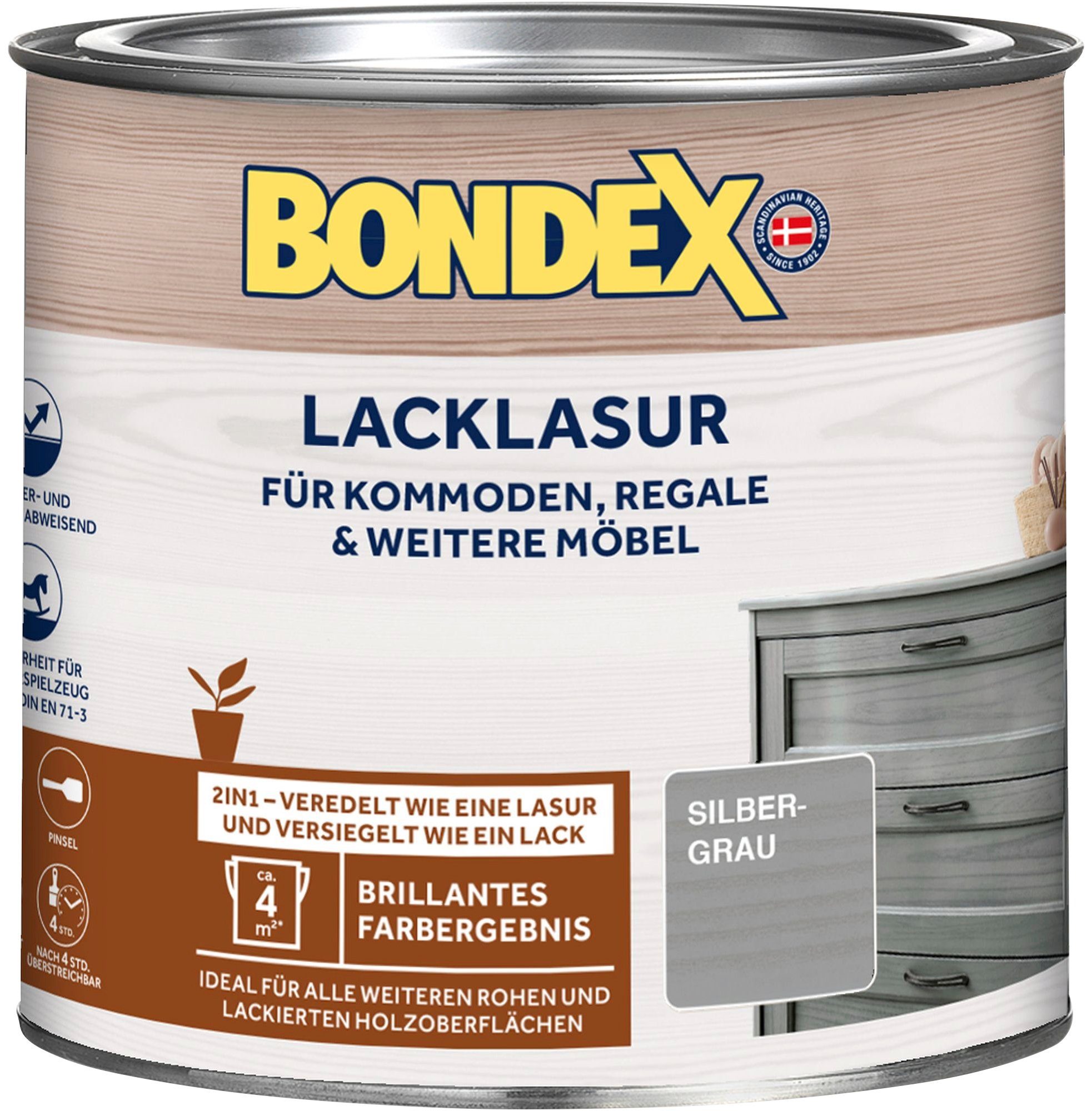 LACKLASUR, 0,375 Holzschutzlasur Inhalt Bondex silbergrau Liter Weiß,