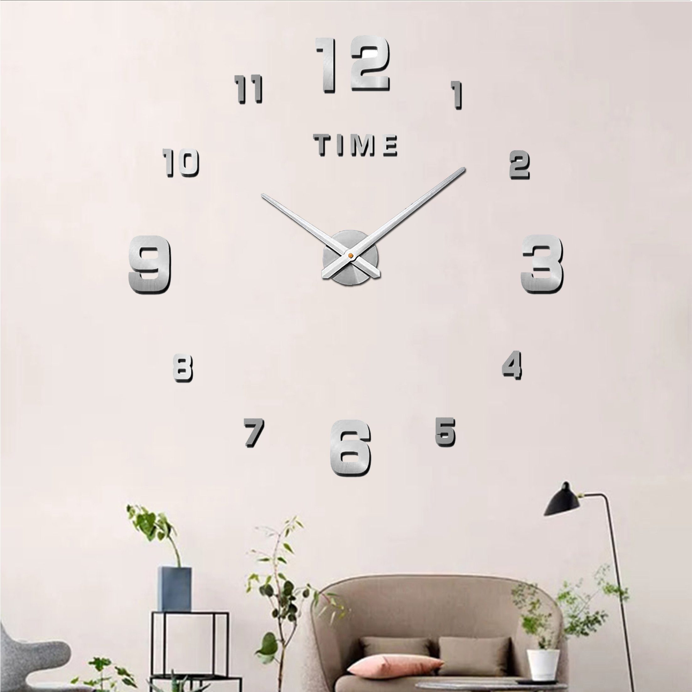 Silber Wohnzimmer, KINSI 3D-Wanduhr,DIY-Wanduhr,Große Wanddekoration) Zuhause dekorative (Geeignet Digitaluhr,100 cm Große Schlafzimmer cm-120 für Wanduhr