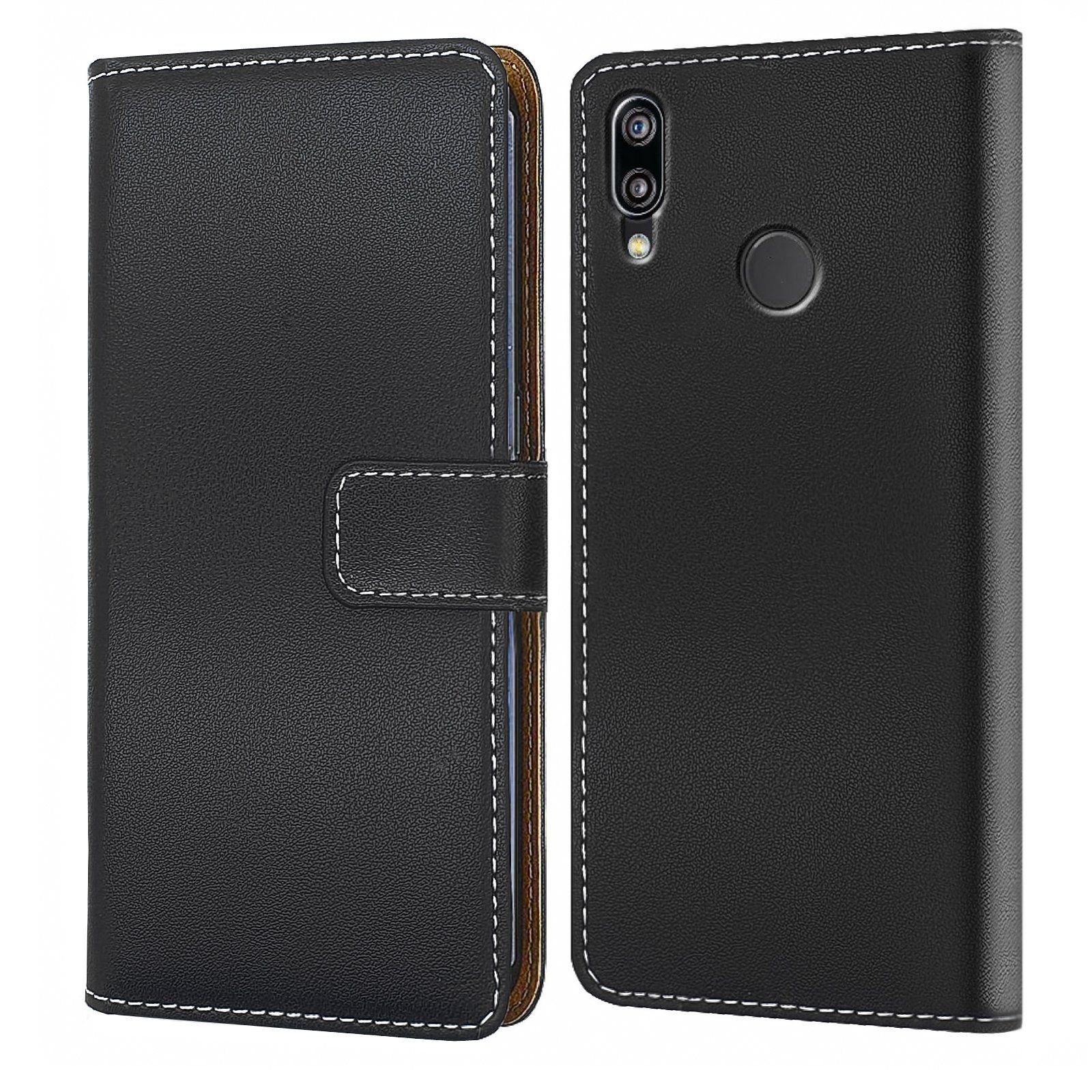 Numerva Handyhülle Bookstyle Etui Handytasche Schutzhülle für Huawei P20 / Lite / Pro, Klapphülle Flip Cover Schwarz