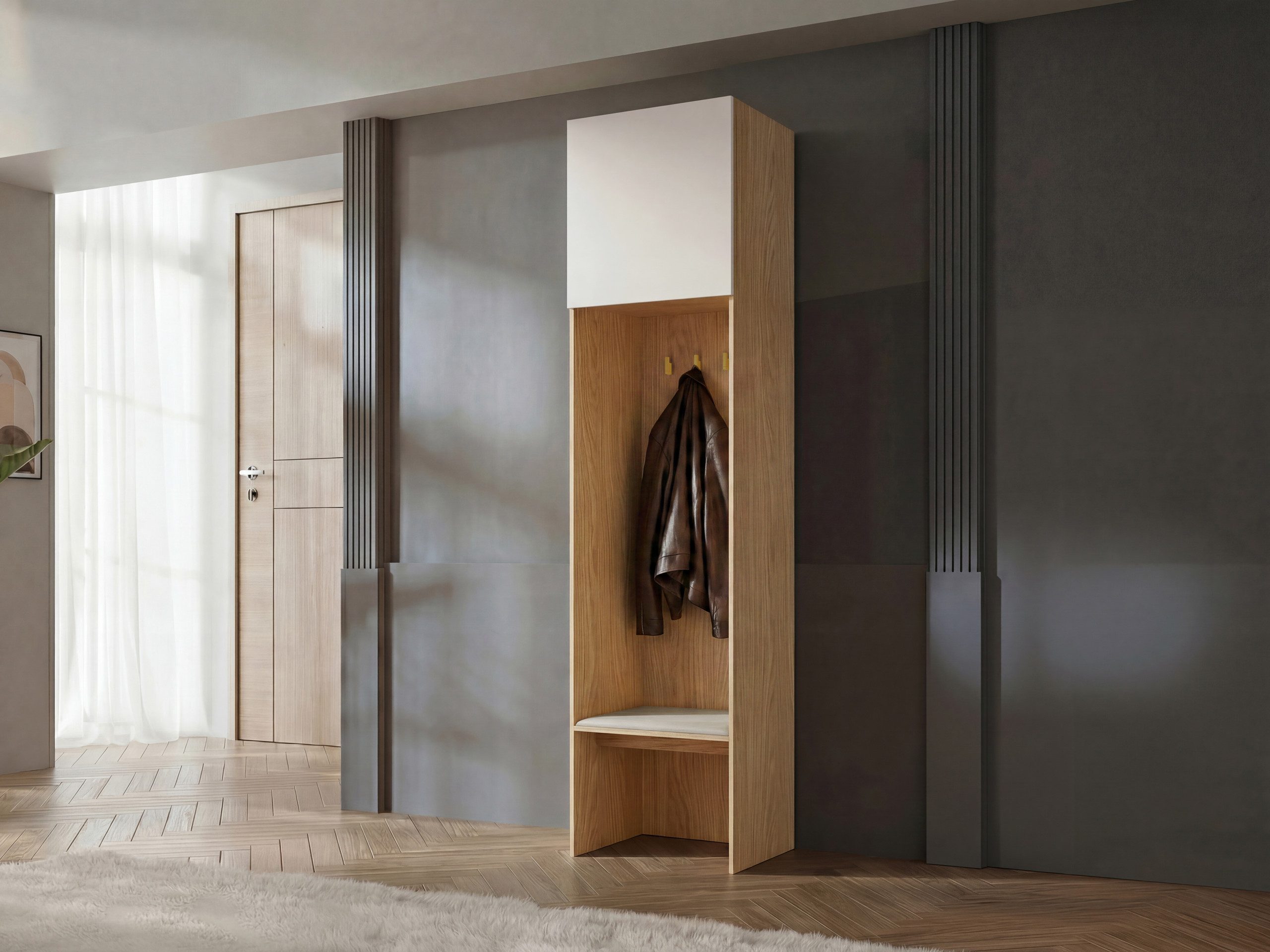 MIRJAN24 Garderoben-Set Soreno 58 L-R, (mit Drehtür), 58x47x237 cm, Kleiderhaken aus Metall in Gold oder Schwarz