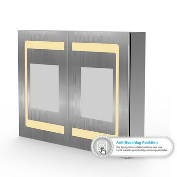 duschspa Badezimmerspiegelschrank LED Spiegelschrank 80×60 cm Touch Wandschalter, Aluminium Rasiersteckdose, Kalt/Neutral/Warmweiß, Dimmbar, Memory