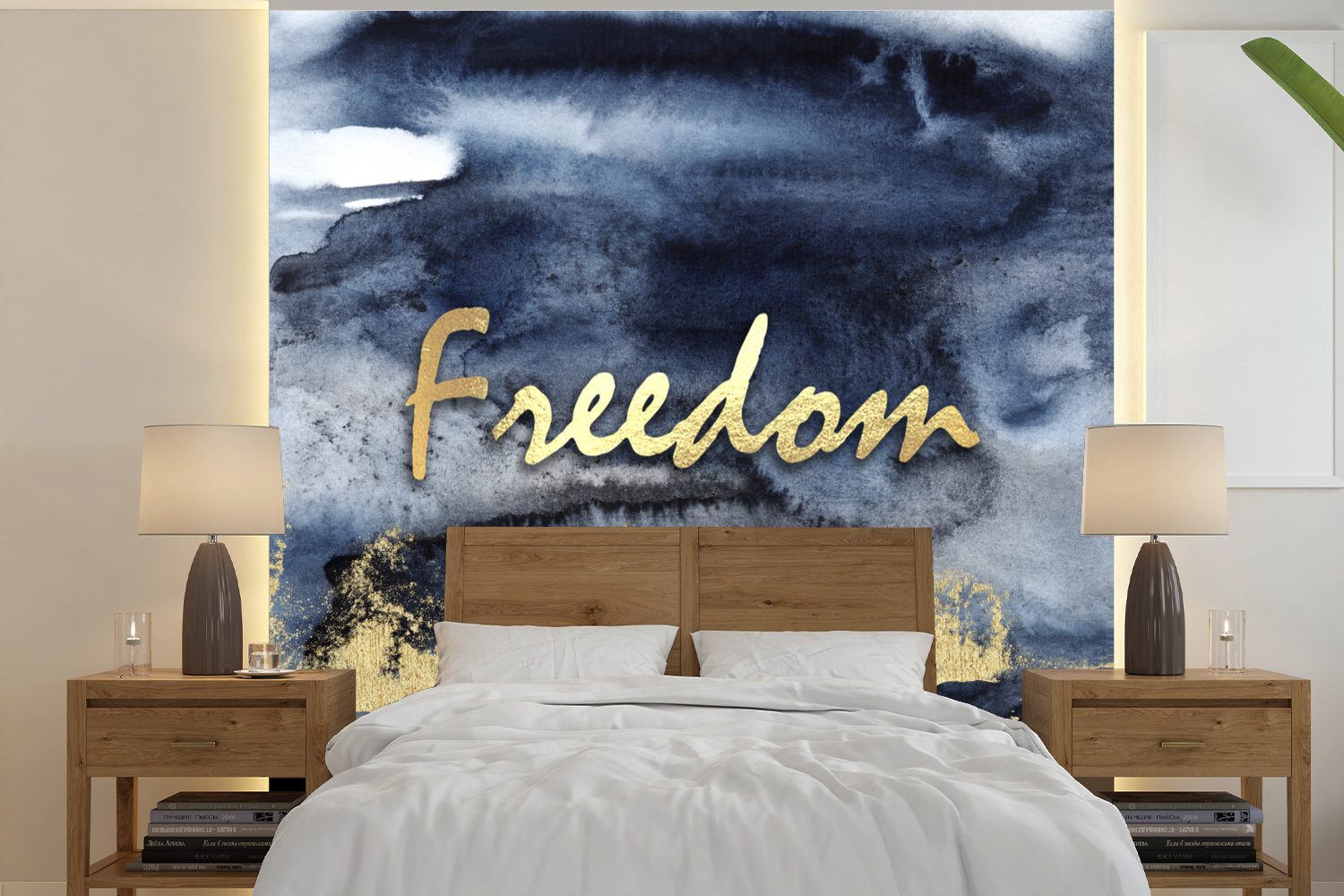Zitat Fototapete Schwarz, für Wohnzimmer - Matt, - Tapete St), Schlafzimmer, Gold bedruckt, (5 MuchoWow - oder Vinyl Wandtapete Freiheit
