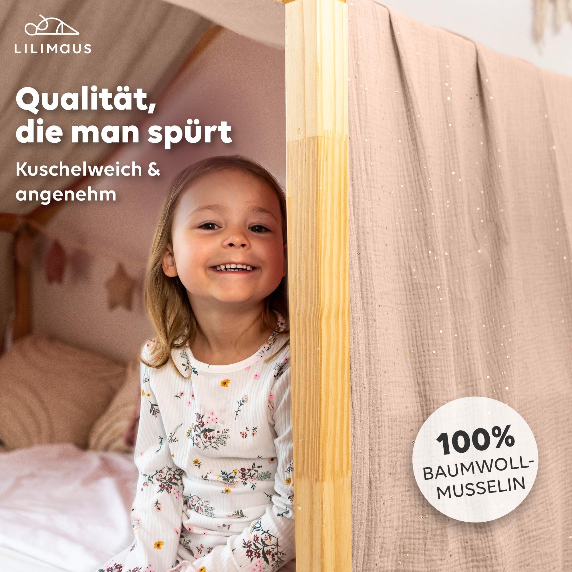 lilimaus Betthimmel Musselin Hausbett Himmel Kinderzimmer Baumwolle mit Gol günstig online kaufen
