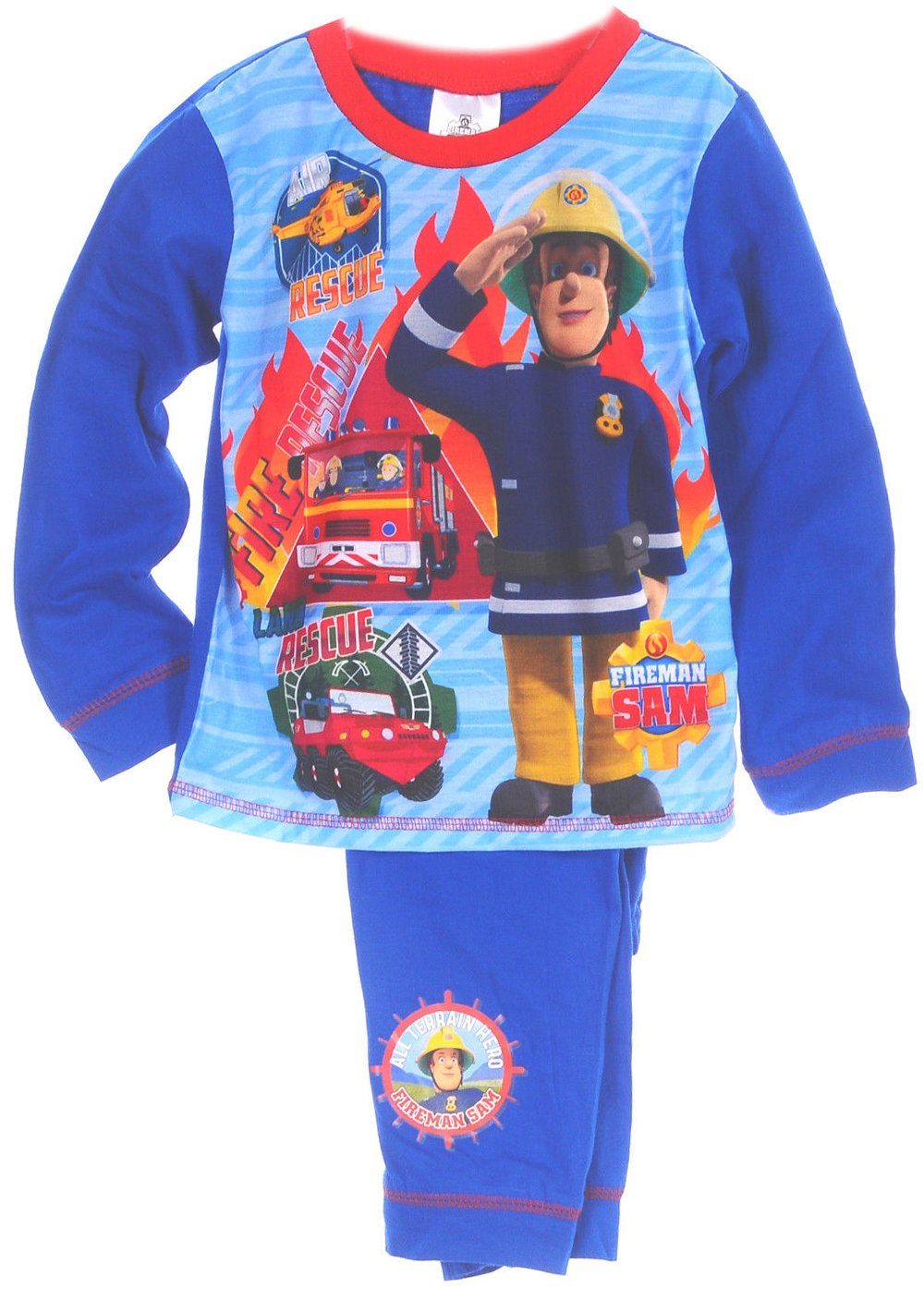 Pyjama Pyjama Schlafanzug für Kinder Hose Langarmsihrt in Blau weich, lang, 80 86 92 98 104 110 116 mit Feuerwehmann