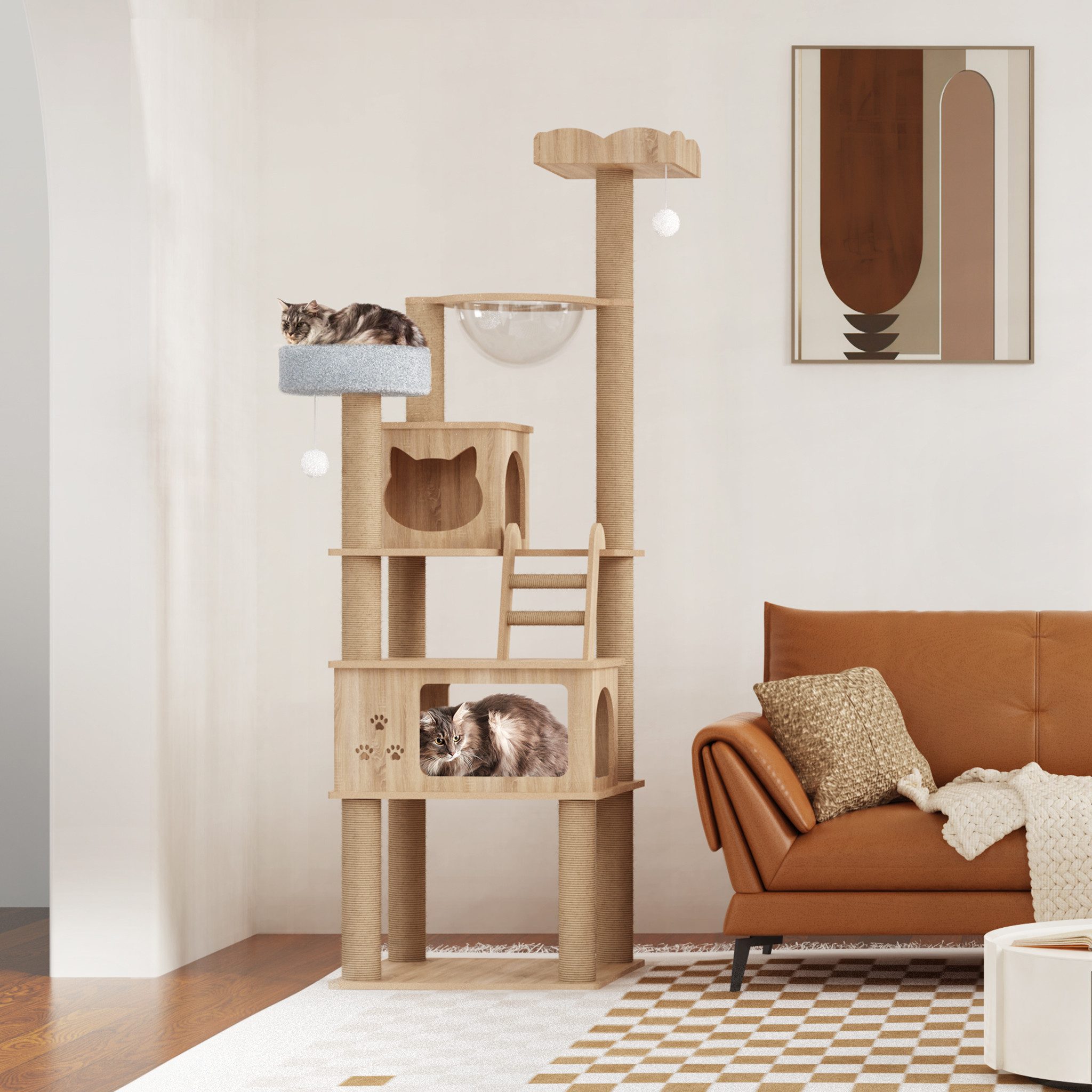 Mondeer Kratzbaum 184cm, mit zwei Katzenhäusern mit Herausnehmbaren Plüschk günstig online kaufen