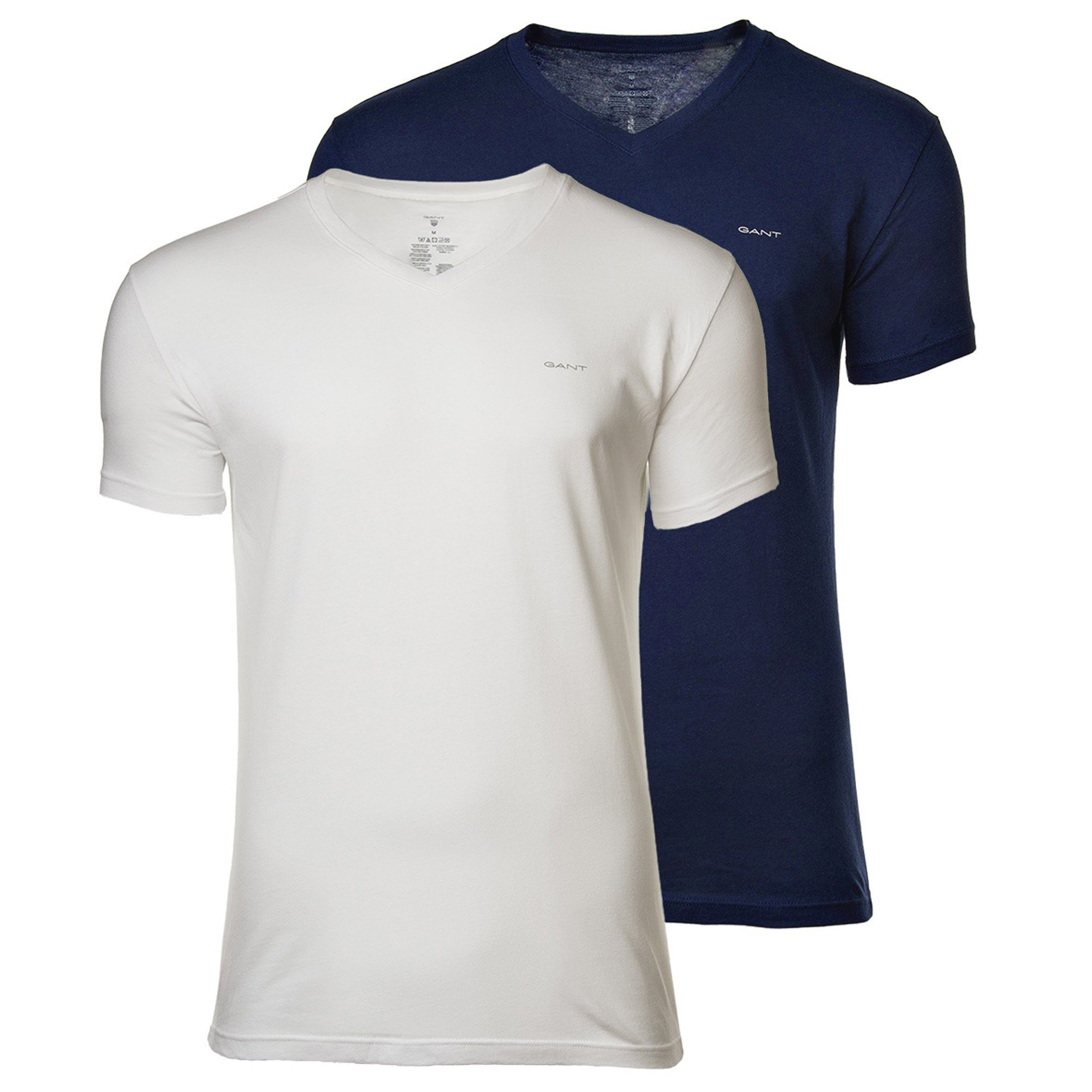 Gant Unterziehshirt V-NECK T-SHIRT 2-PACK (Packung, 2-St., 2er) mit  Markenlabel auf der Brust, GANT T-Shirt Doppelpack für Herren