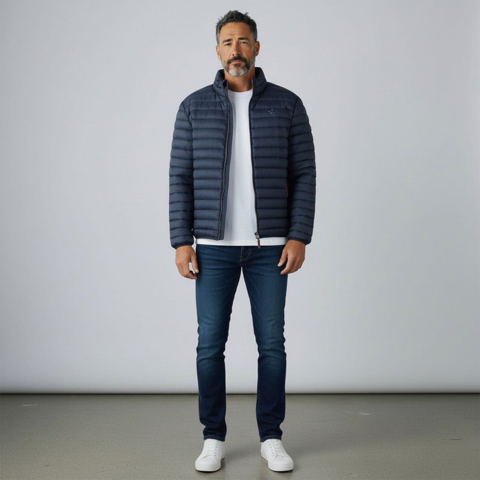 modAS Steppjacke 14103 Herren Jacke mit Stehkragen – Daunenoptik inkl. Aufbewahrungsbeutel